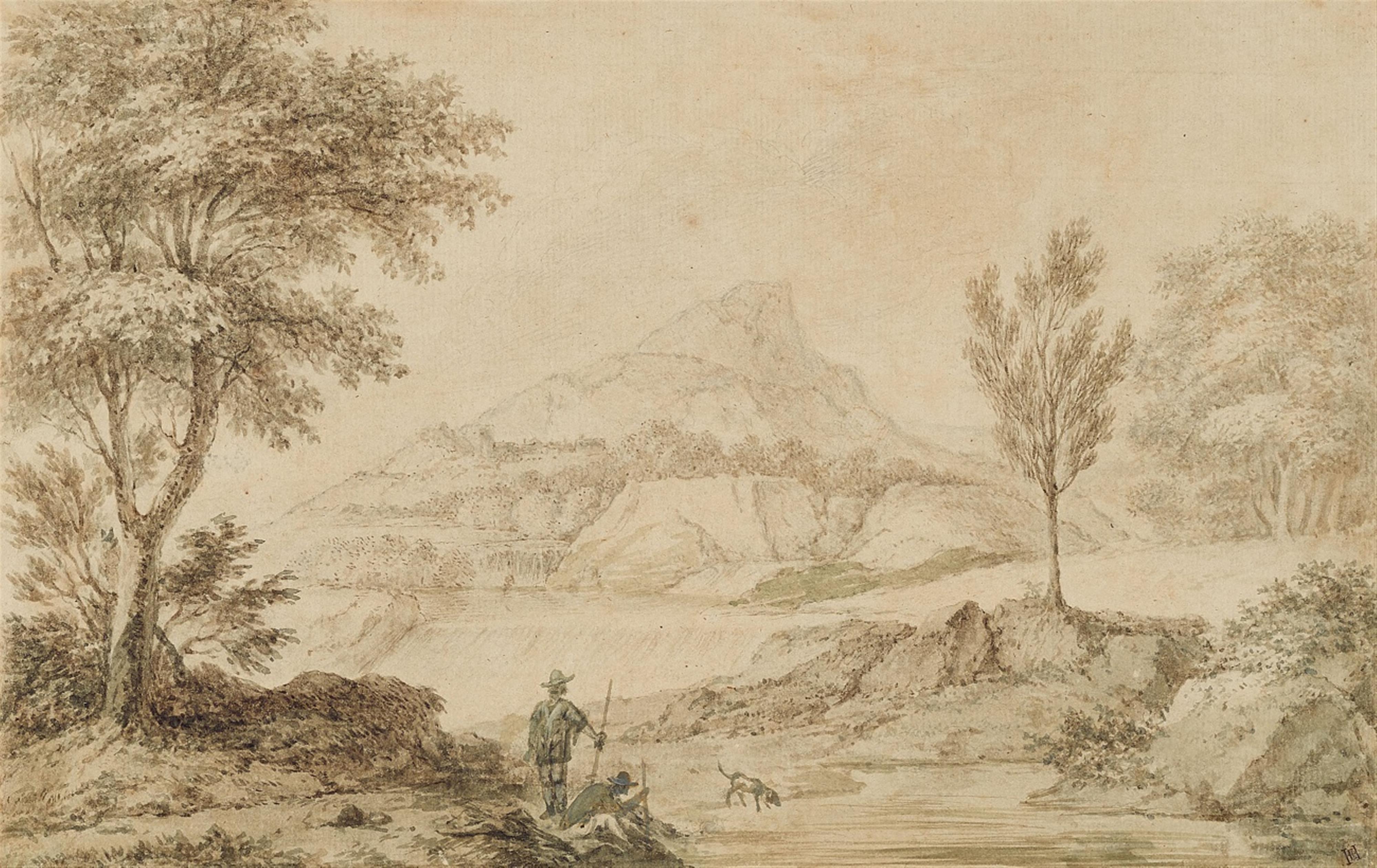 Herman van Swanevelt, zugeschrieben - Flusslandschaft mit zwei Wanderern - image-1