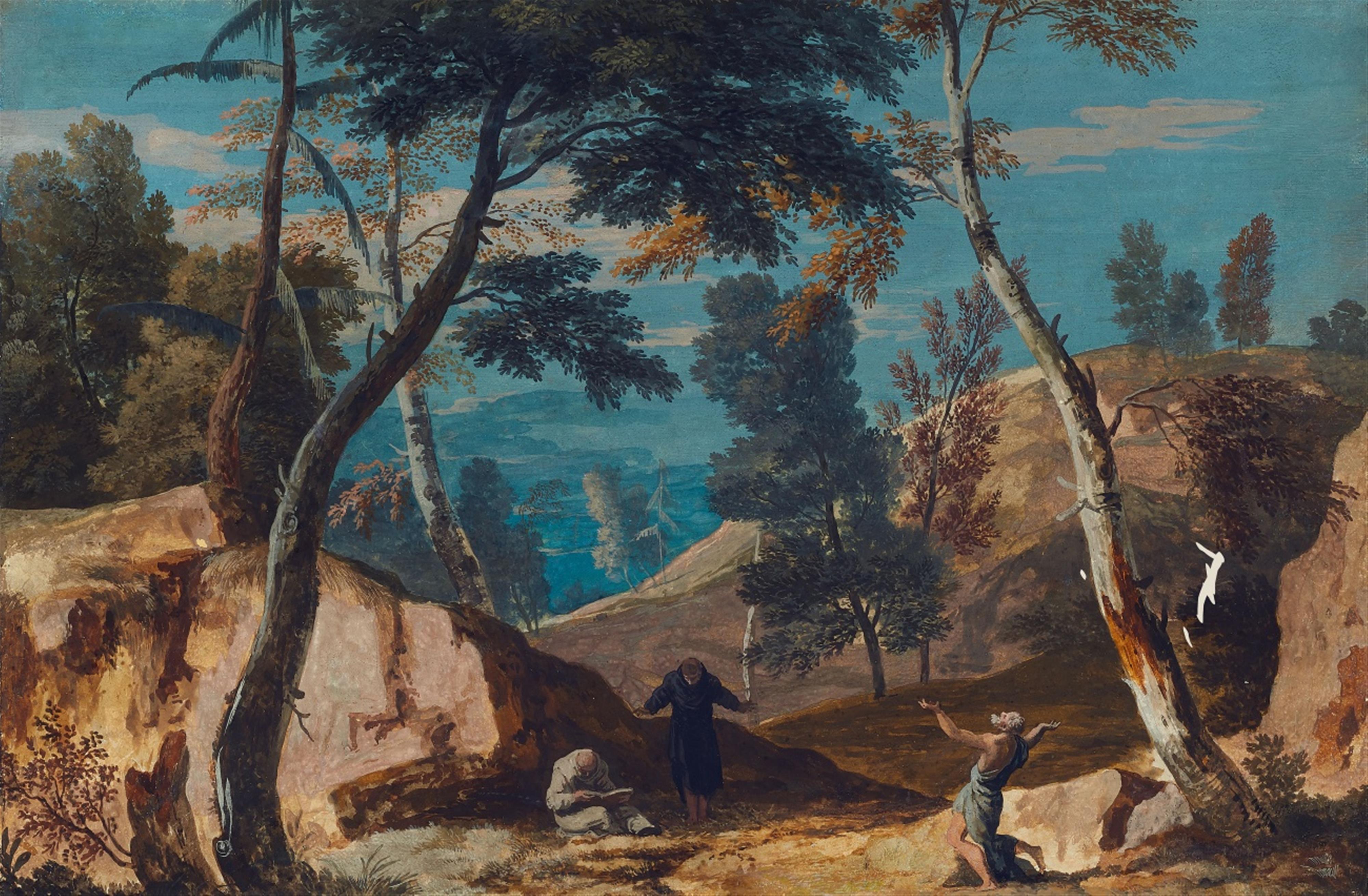 Marco Ricci - Mountainous Landscape with two Monks and a Hermit - image-1