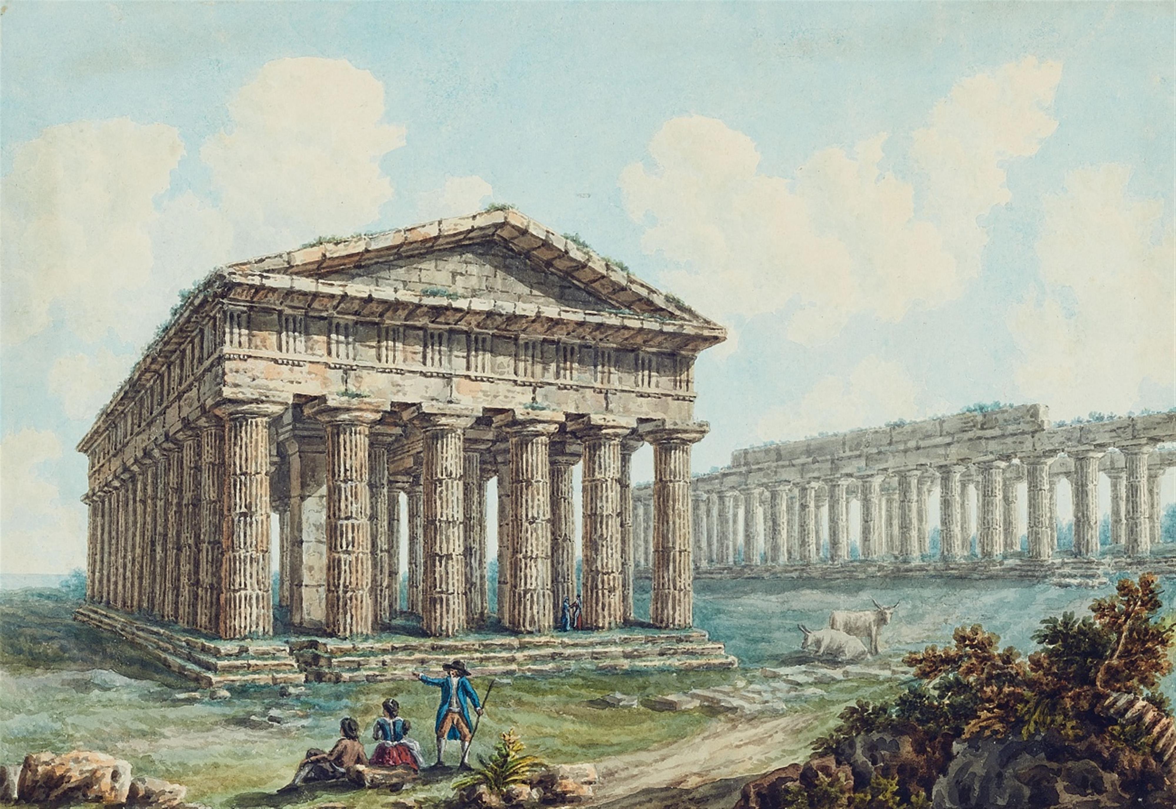 Unbekannter Künstler des frühen 19. Jahrhunderts - Tempel von Paestum mit Figurenstaffage - image-1