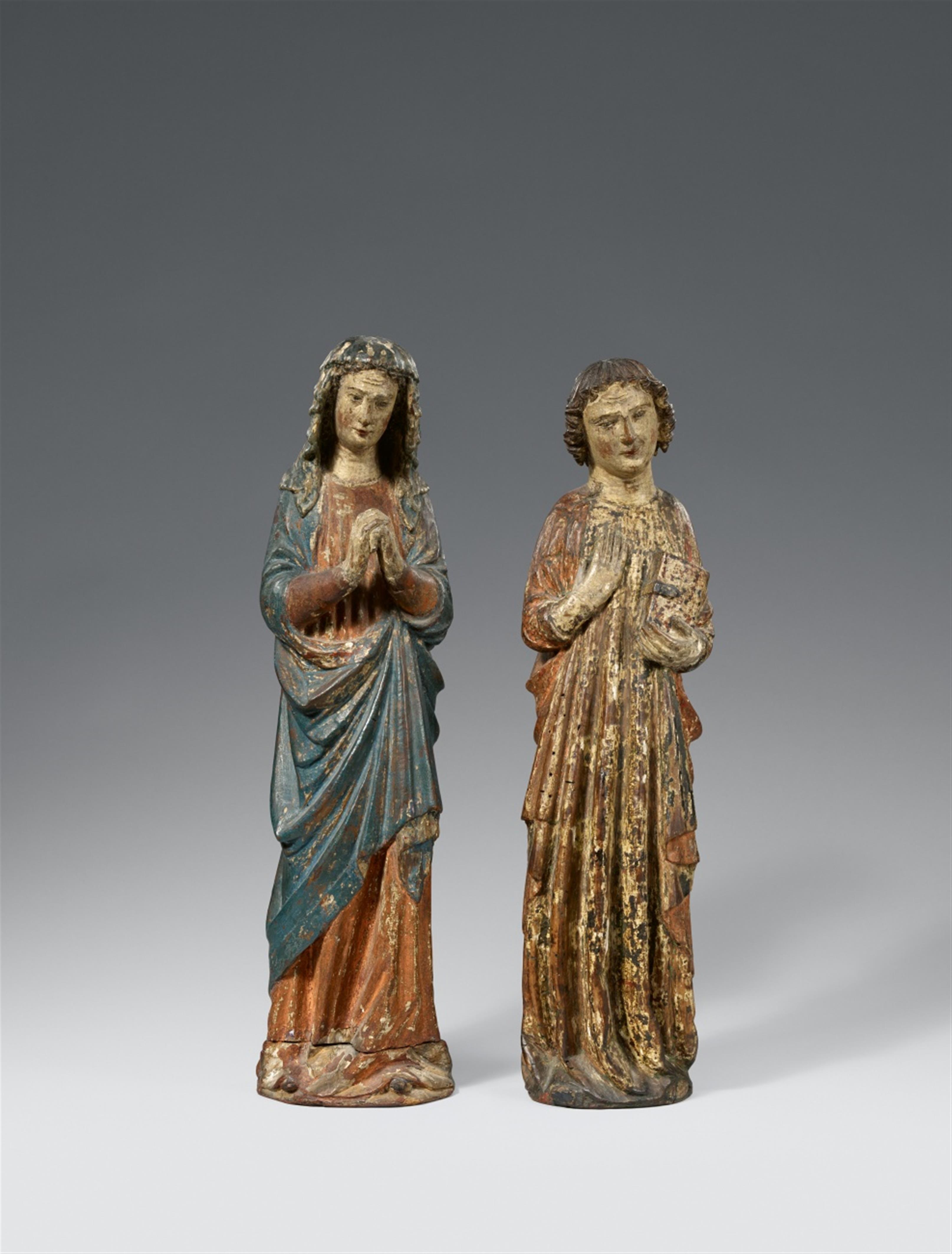 Probably West Germany circa 1380/1400 - Carved wooden figures of the Virgin and Saint John, presumably West German, circa 1380/1400 - image-1
