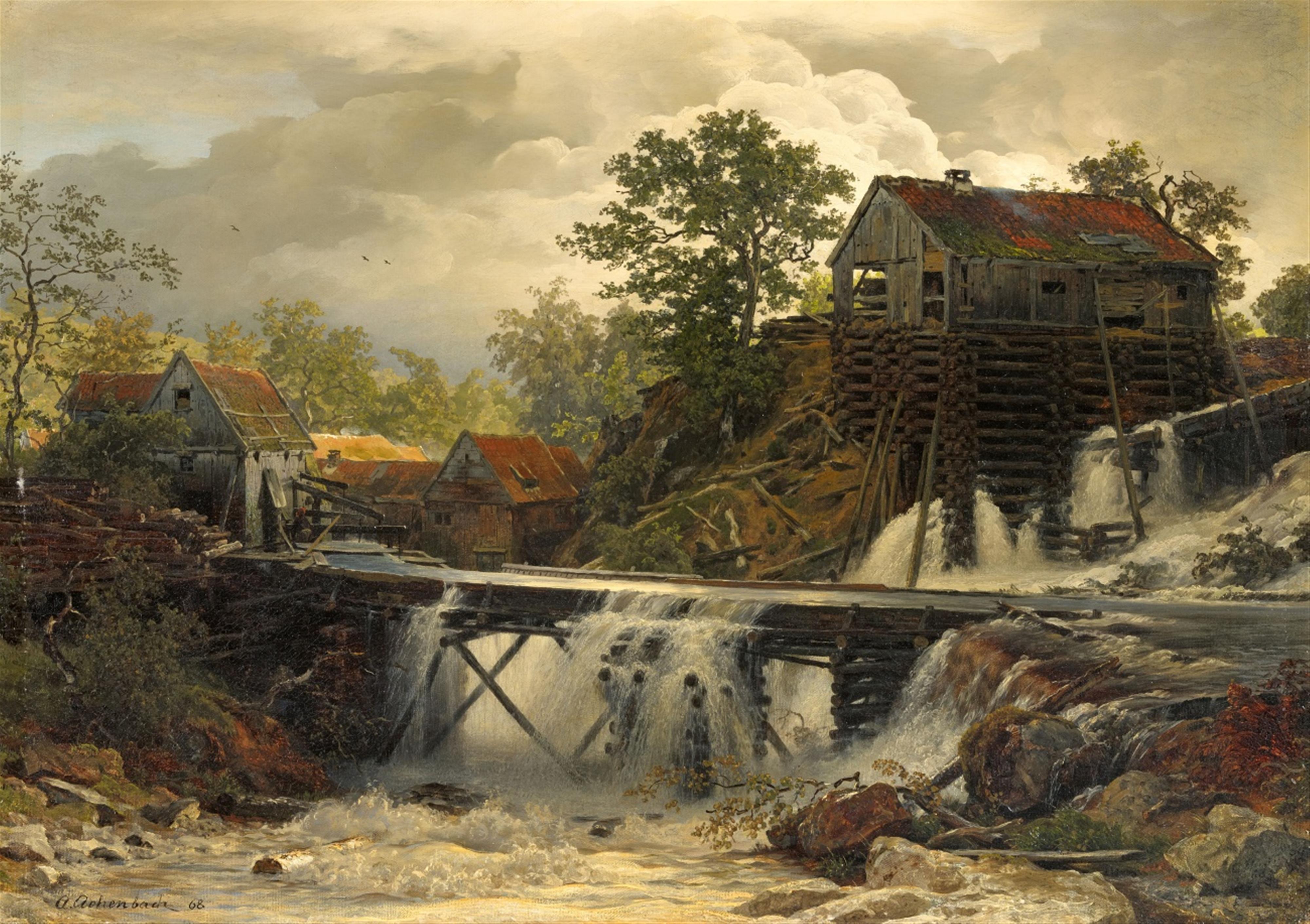 Andreas Achenbach - Mühle im Walde an einem stürzenden Bergwasser - image-1