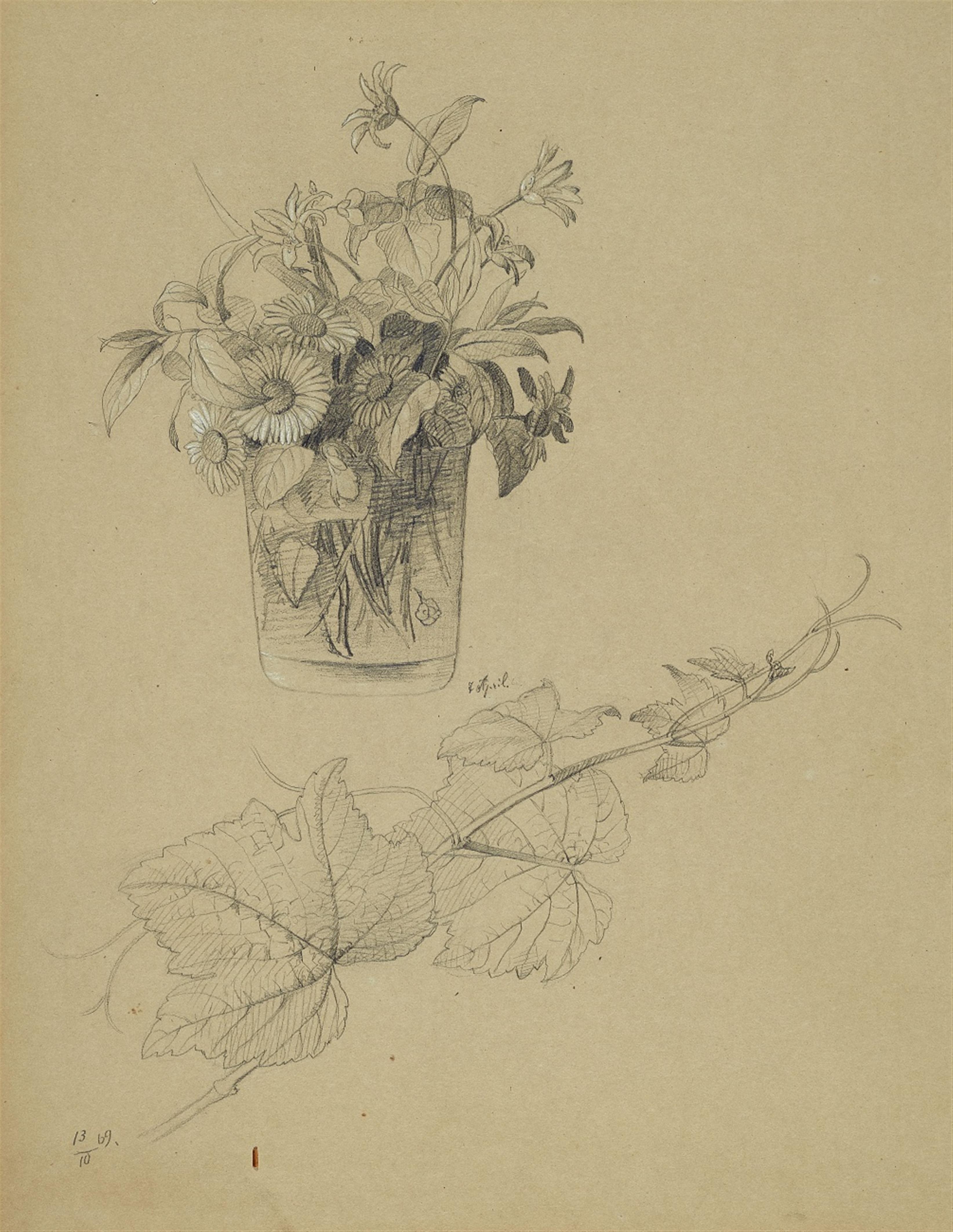 Johann Wilhelm Preyer - Studie mit einer Blumenvase und Weinlaub - image-1