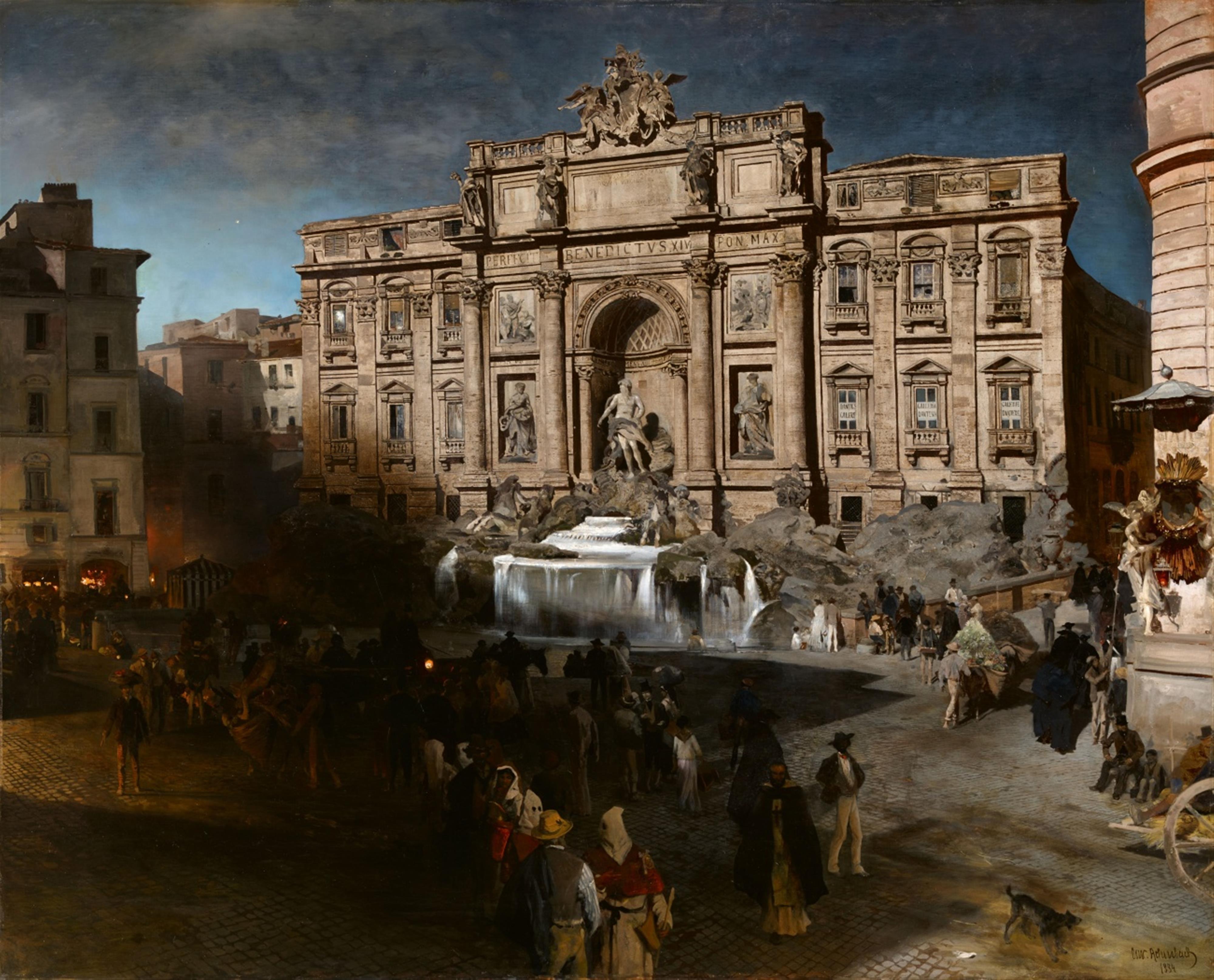 Oswald Achenbach - The Fontana di Trevi by Night - image-1