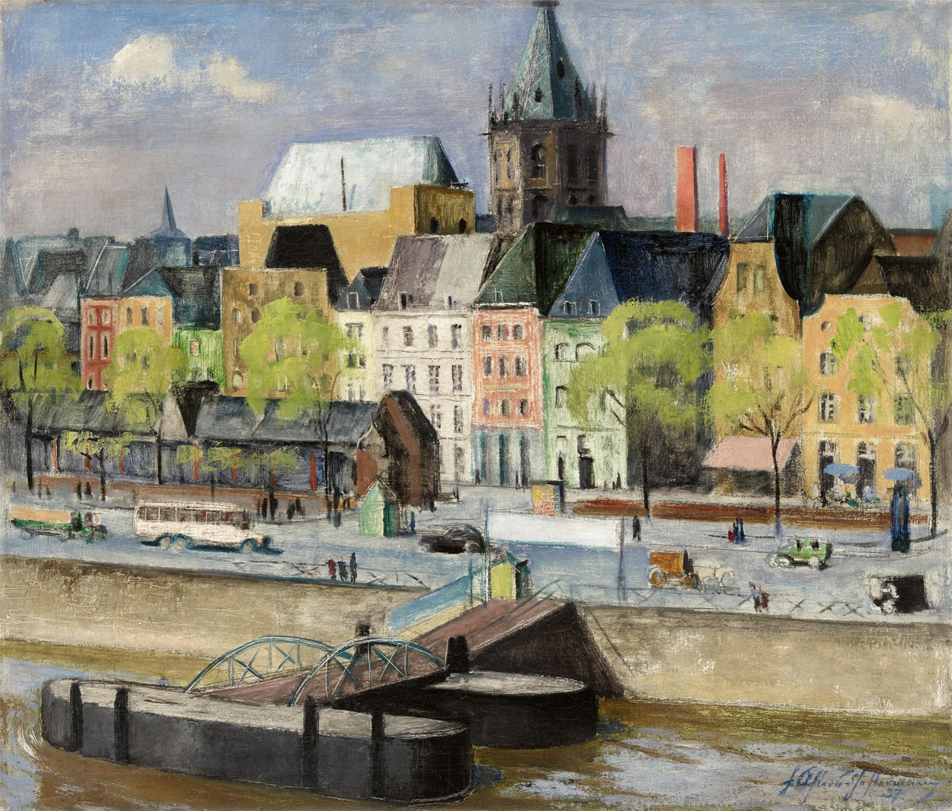 Friedrich Ahlers-Hestermann - Blick vom Rhein auf das Rathaus in Köln - image-1