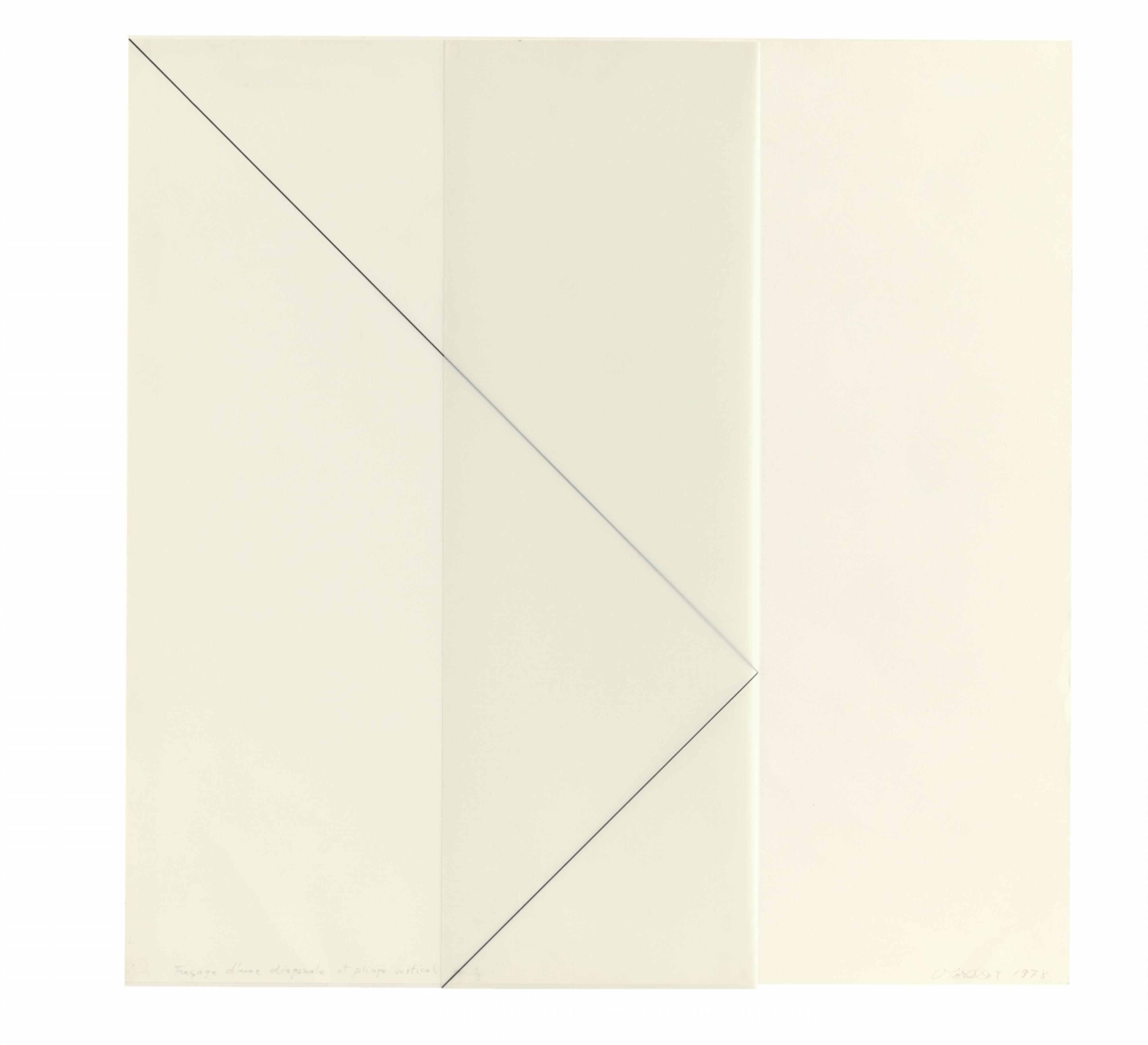 François Morellet - Traçage d’une diagonale sur un carré de calque et pliage vertical au 1/3 - image-1