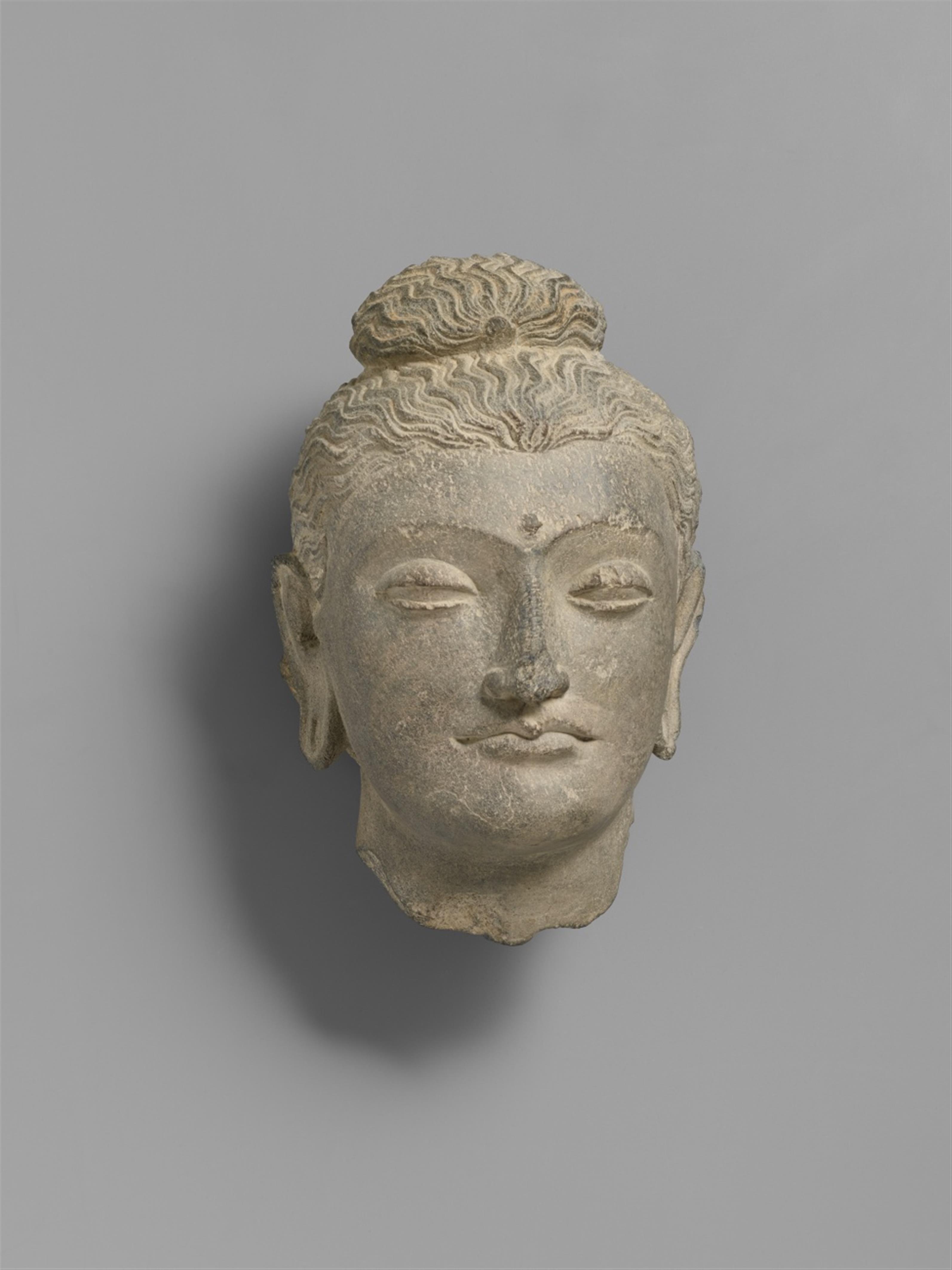 Kopf eines Buddha. Grauer Schist. Pakistan, Gandhara. 2./3. Jh. - image-1