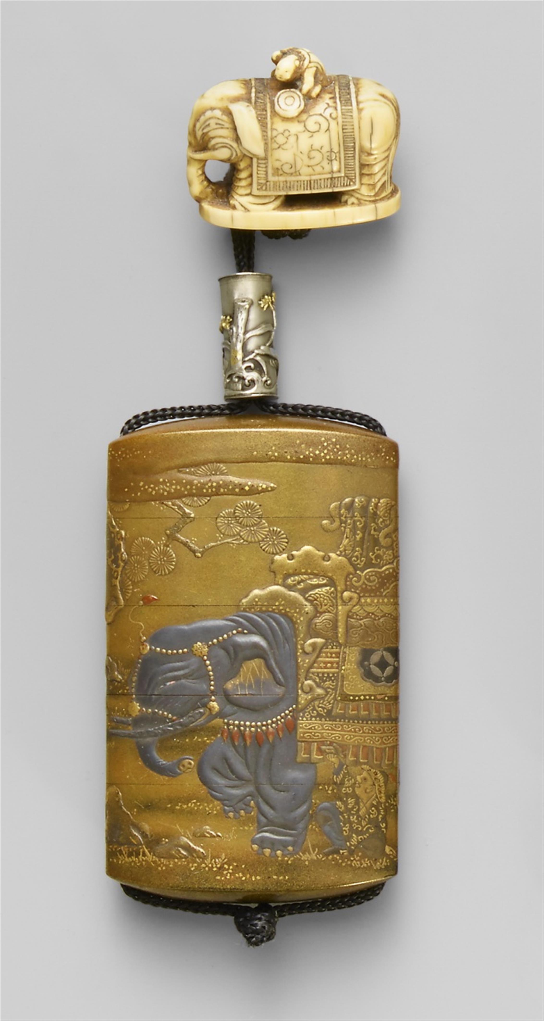 A four-case inrô with a caparisoned elephant. 19th century - image-1