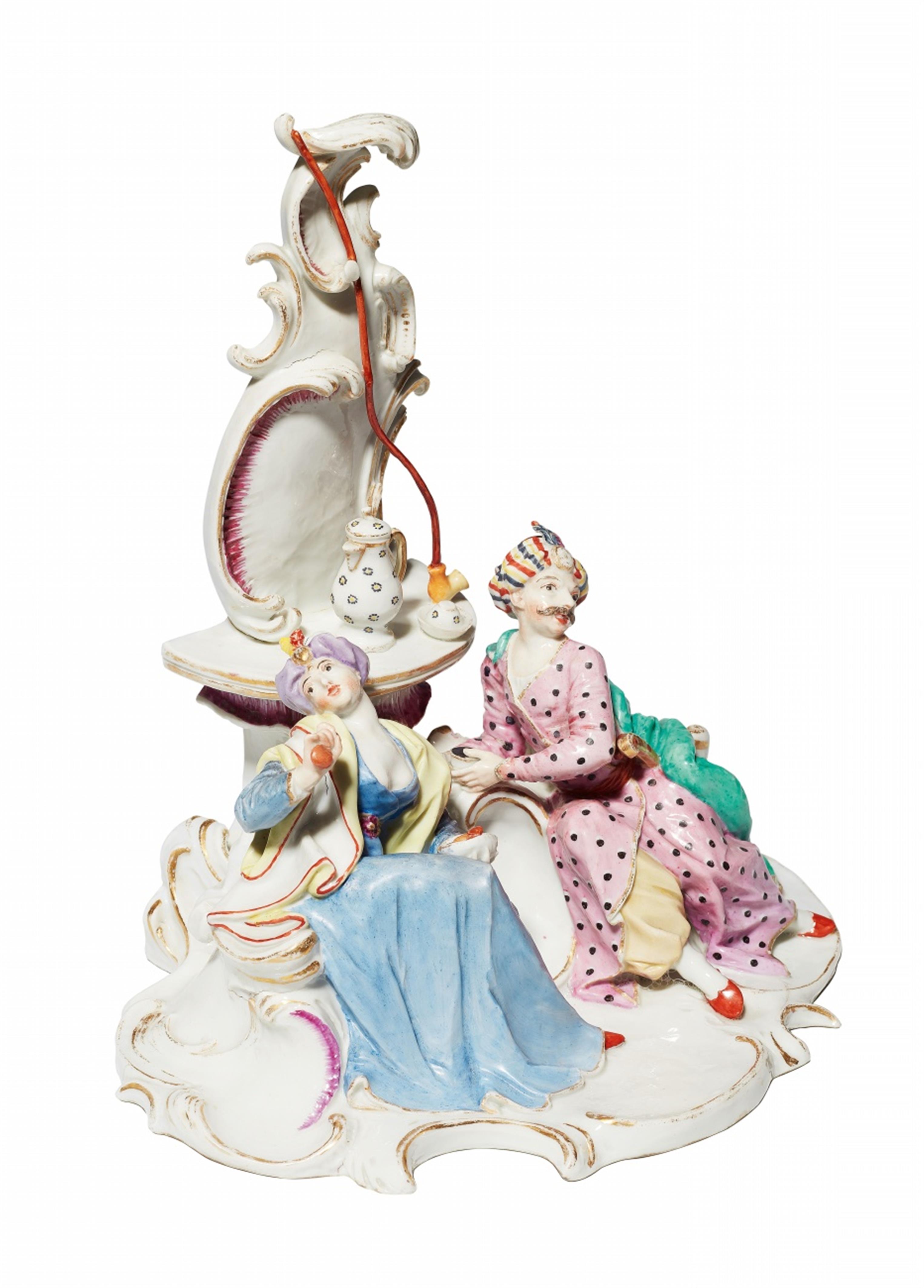 A Nymphenburg porcelain group with a Turkish couple taking coffee - image-1
