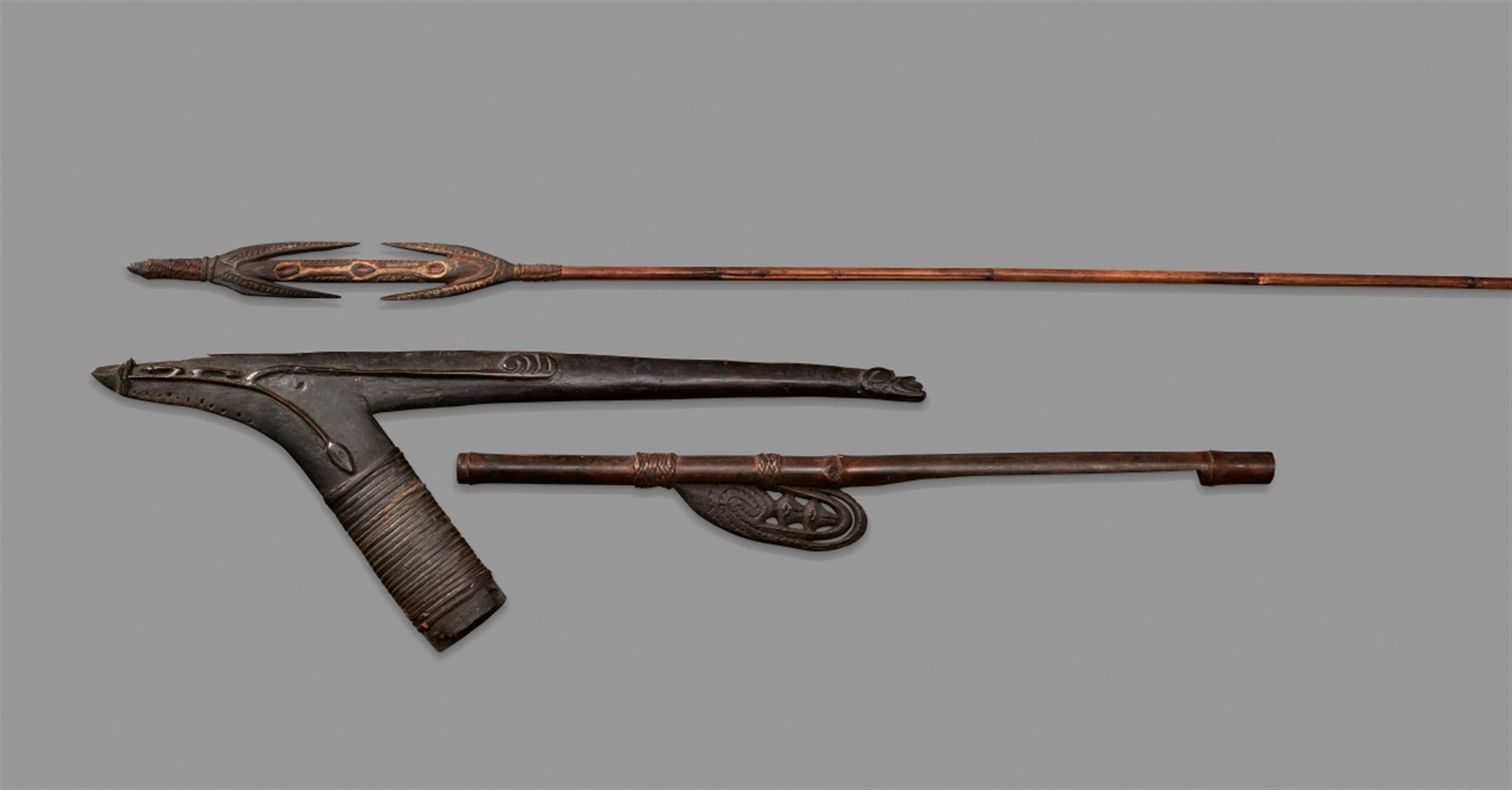 NEW GUINEA SPEAR, SPEAR-THROWER AND AXE SHAFT - image-1