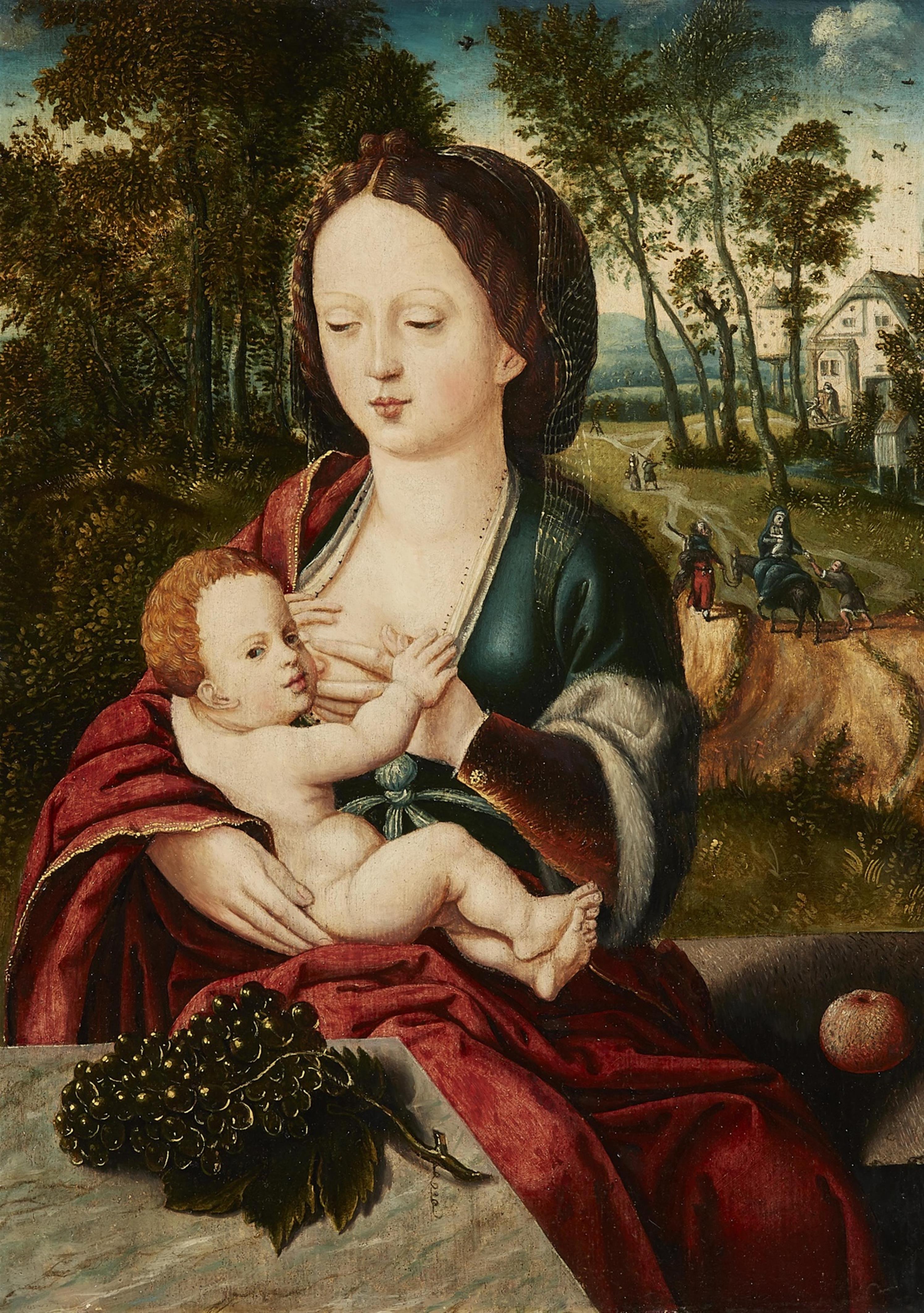 Wohl Antwerpener Meister um 1520/1530 - Madonna mit Kind und Weintrauben - image-1