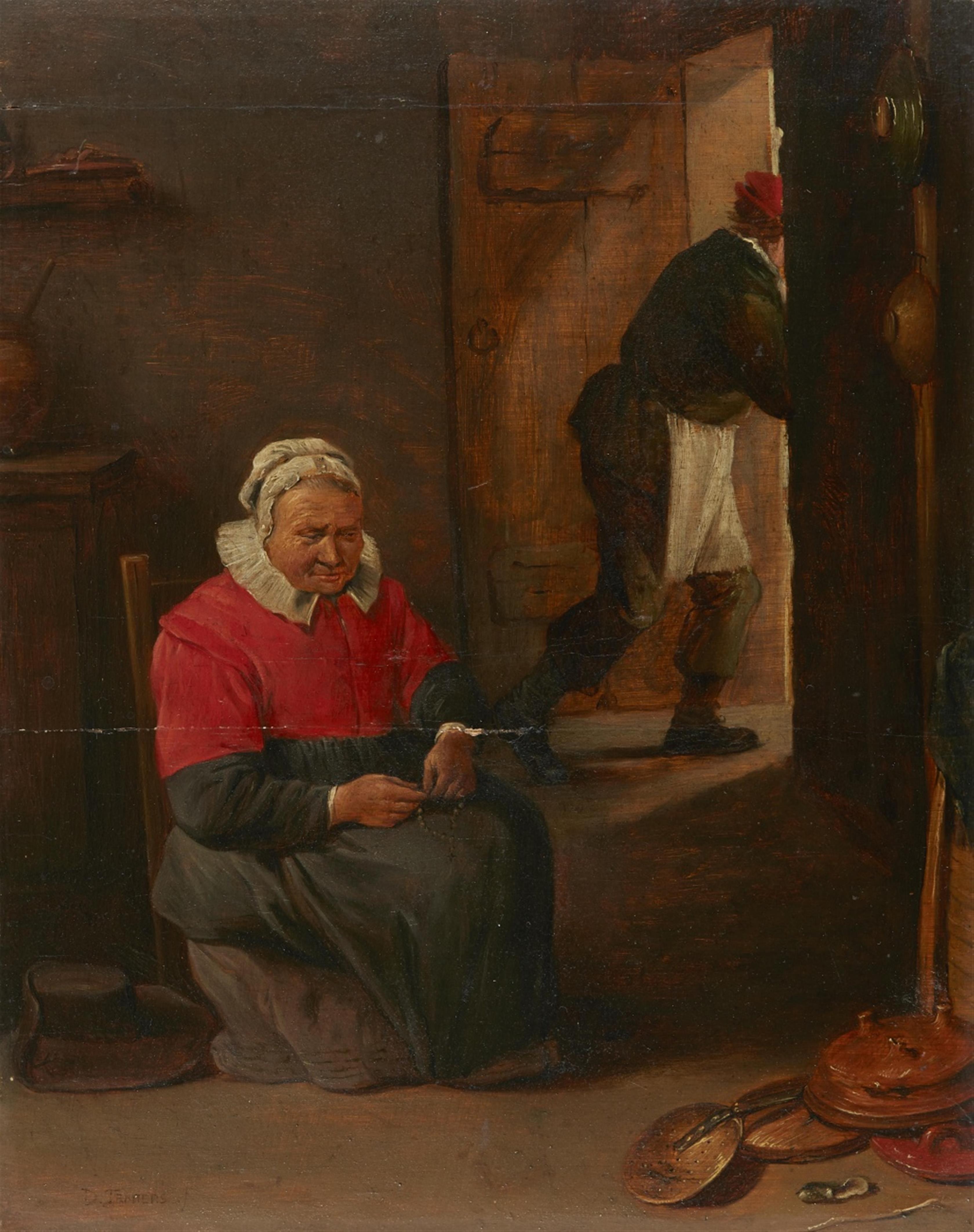 David Teniers the Younger, circle of - Interior Scene with a Woman at Prayer - image-1
