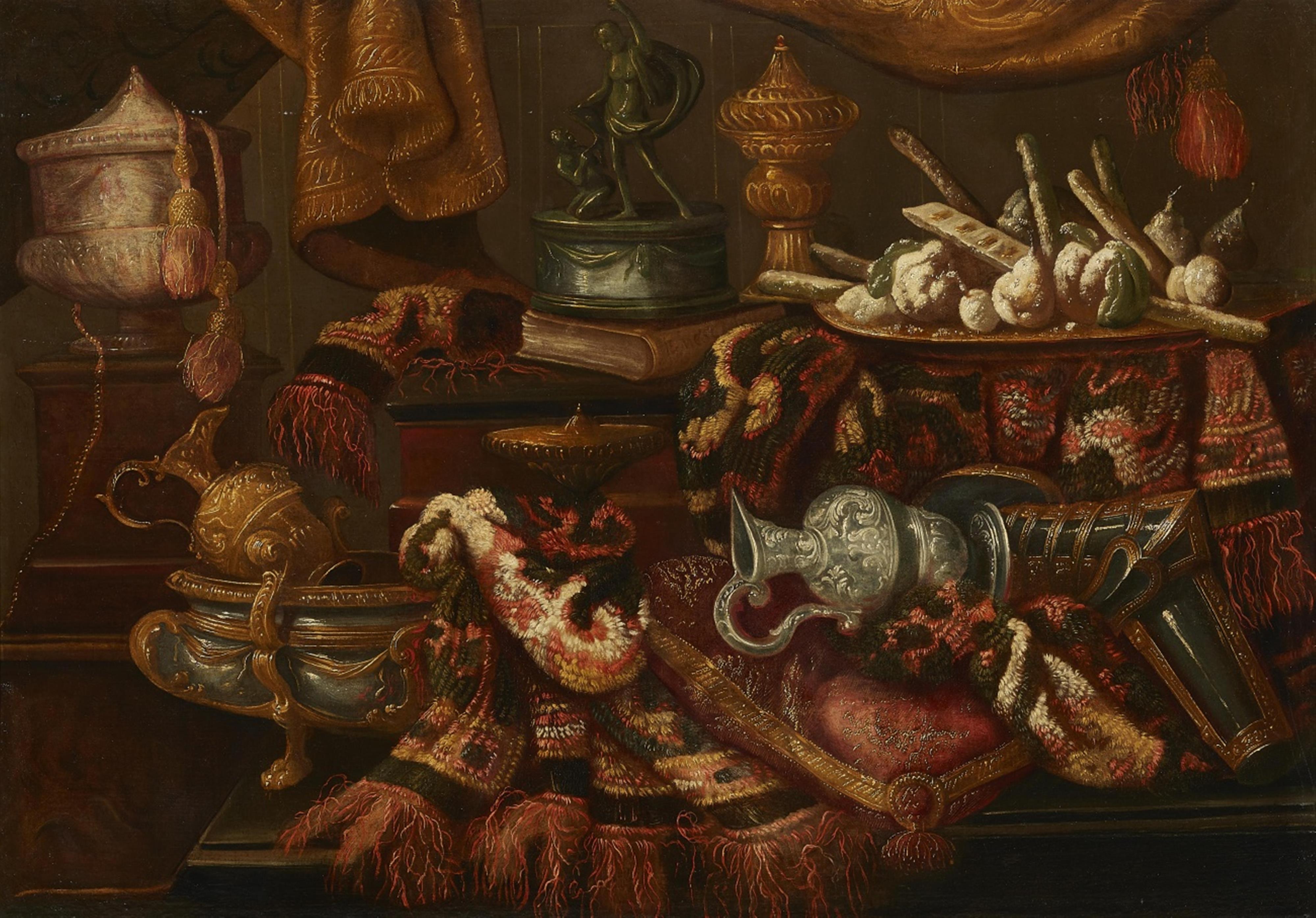 Antonio Tibaldi - Still Life with Fabric, Sweetmeats, and Vessels - image-1