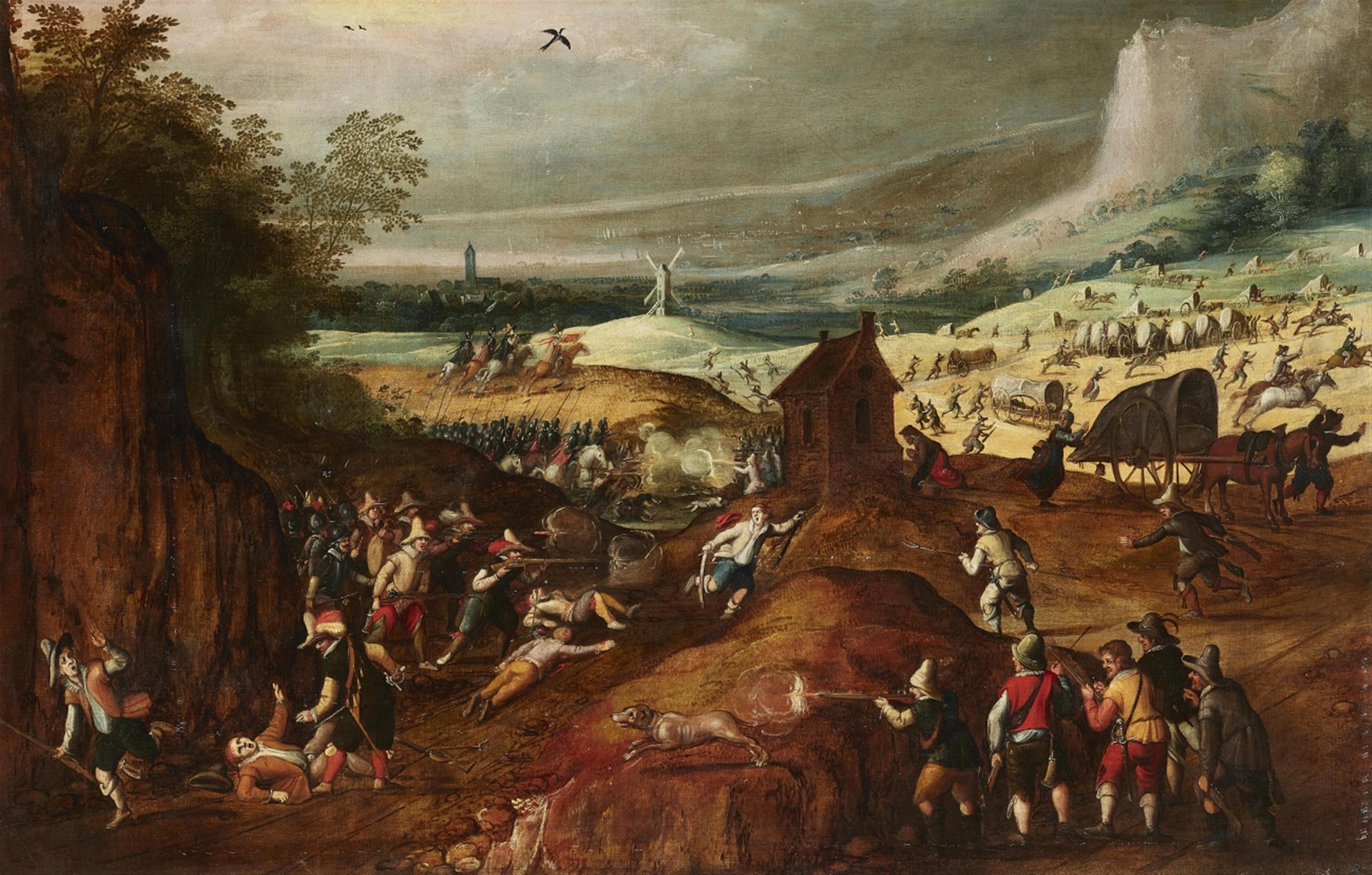 Sebastiaan Vrancx, follower of - Landscape with a Battle between Peasants and Soldiers - image-1
