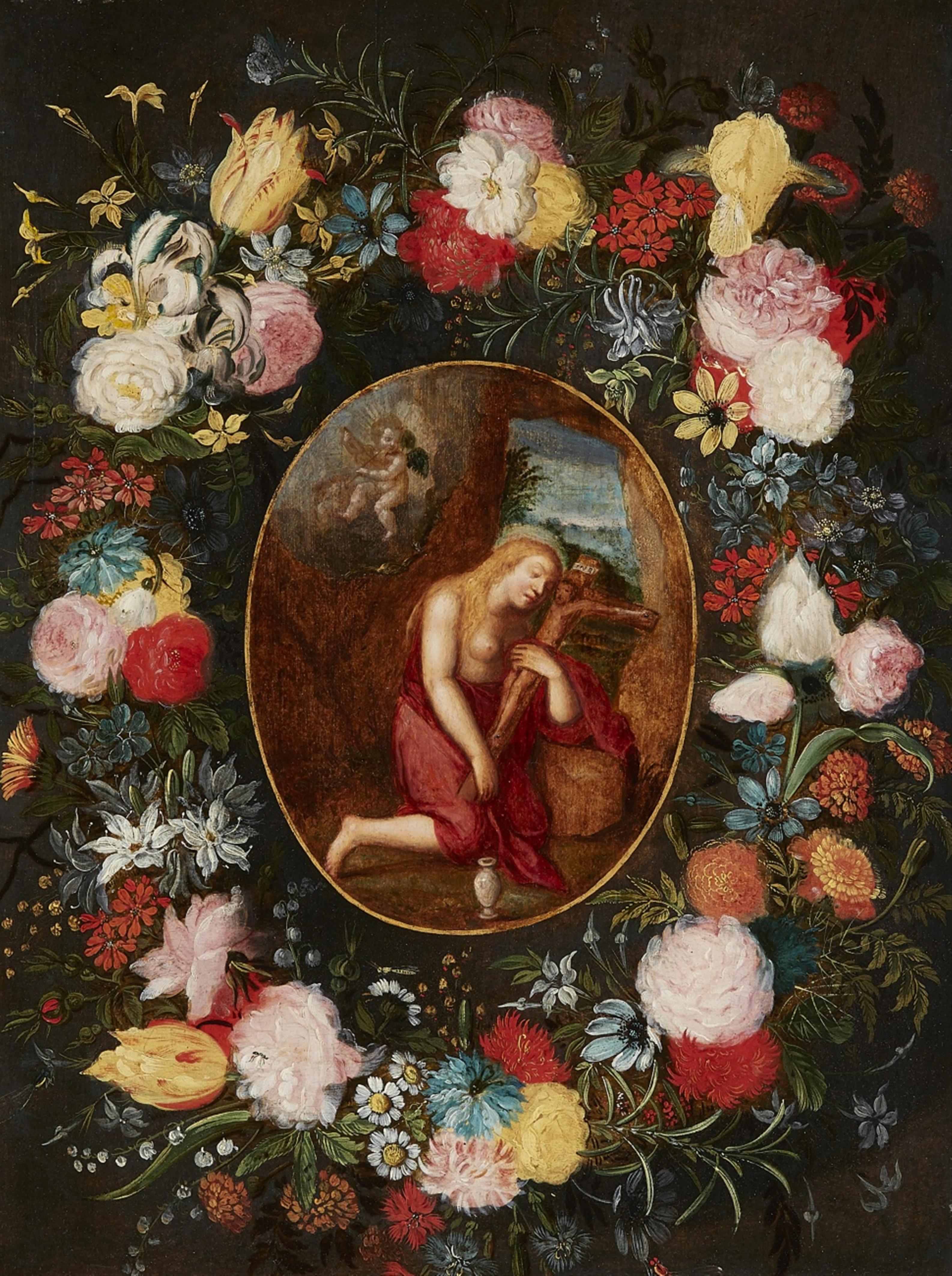 Jan Brueghel the Younger - The Penitent Mary Magdalene within a Floral Garland - image-1