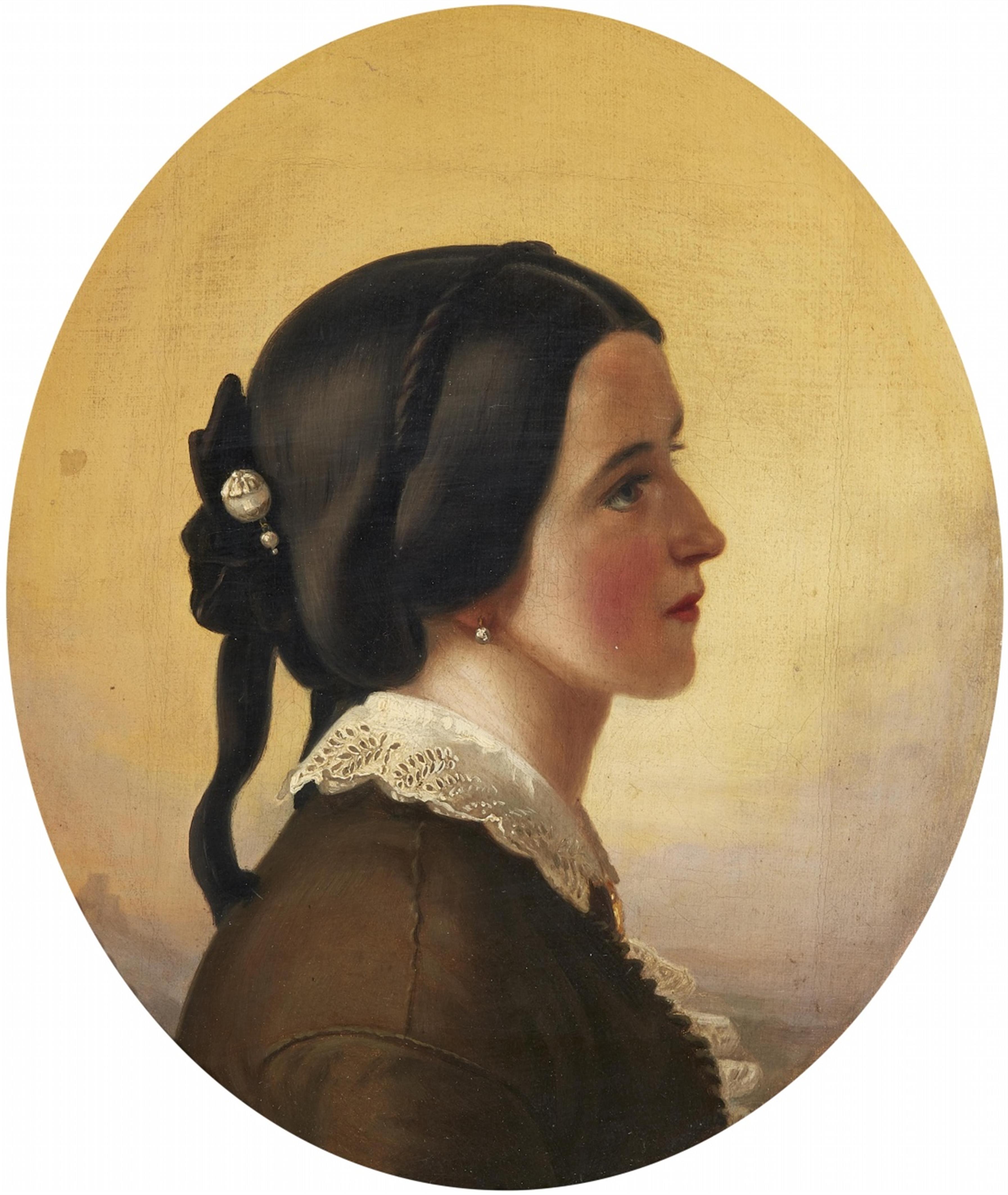 Probably Italian School 19th century - Portrait of a Young Lady in a Panoramic Landscape - image-1