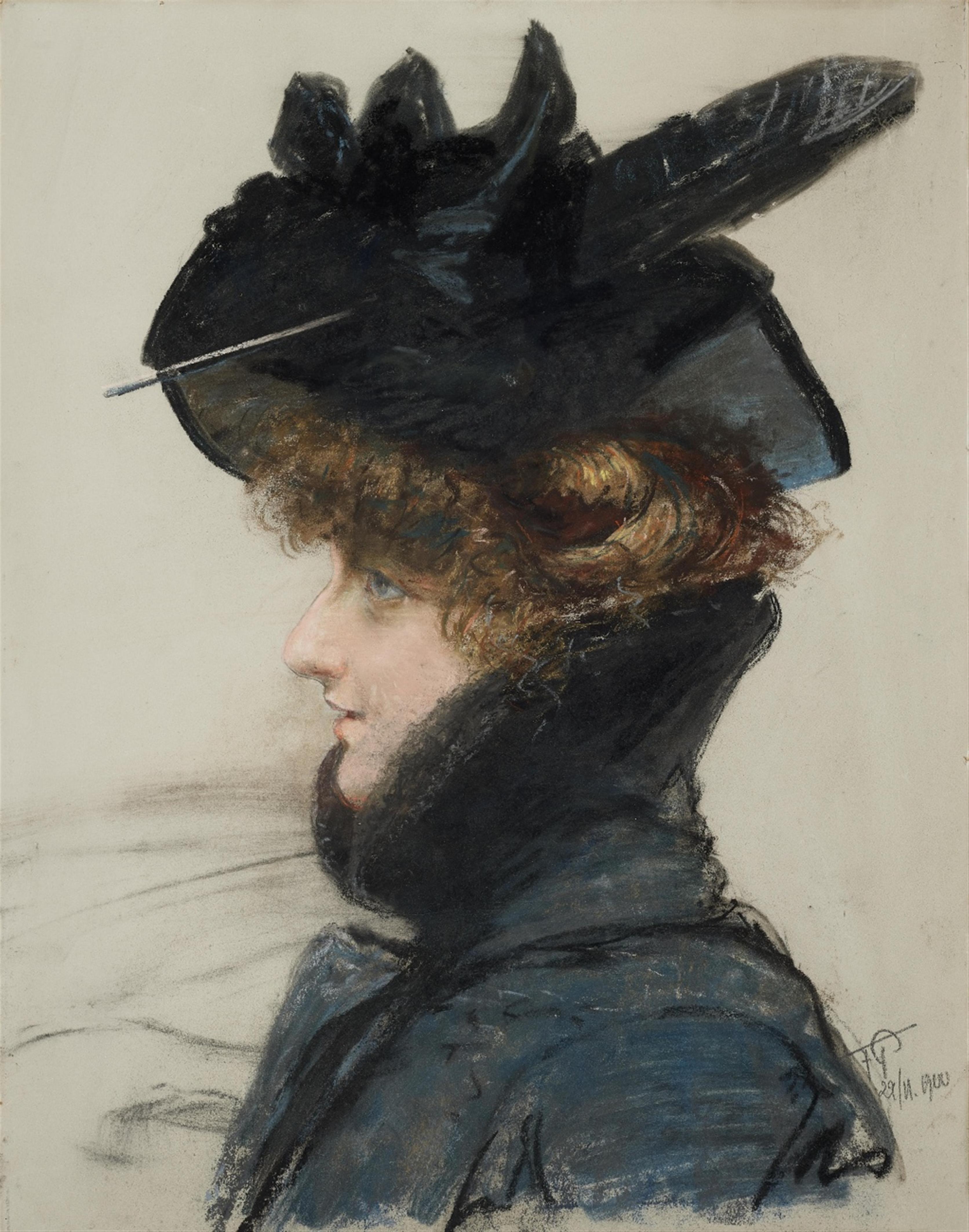Monogrammist FP - Bildnis einer Dame mit Hut - image-1