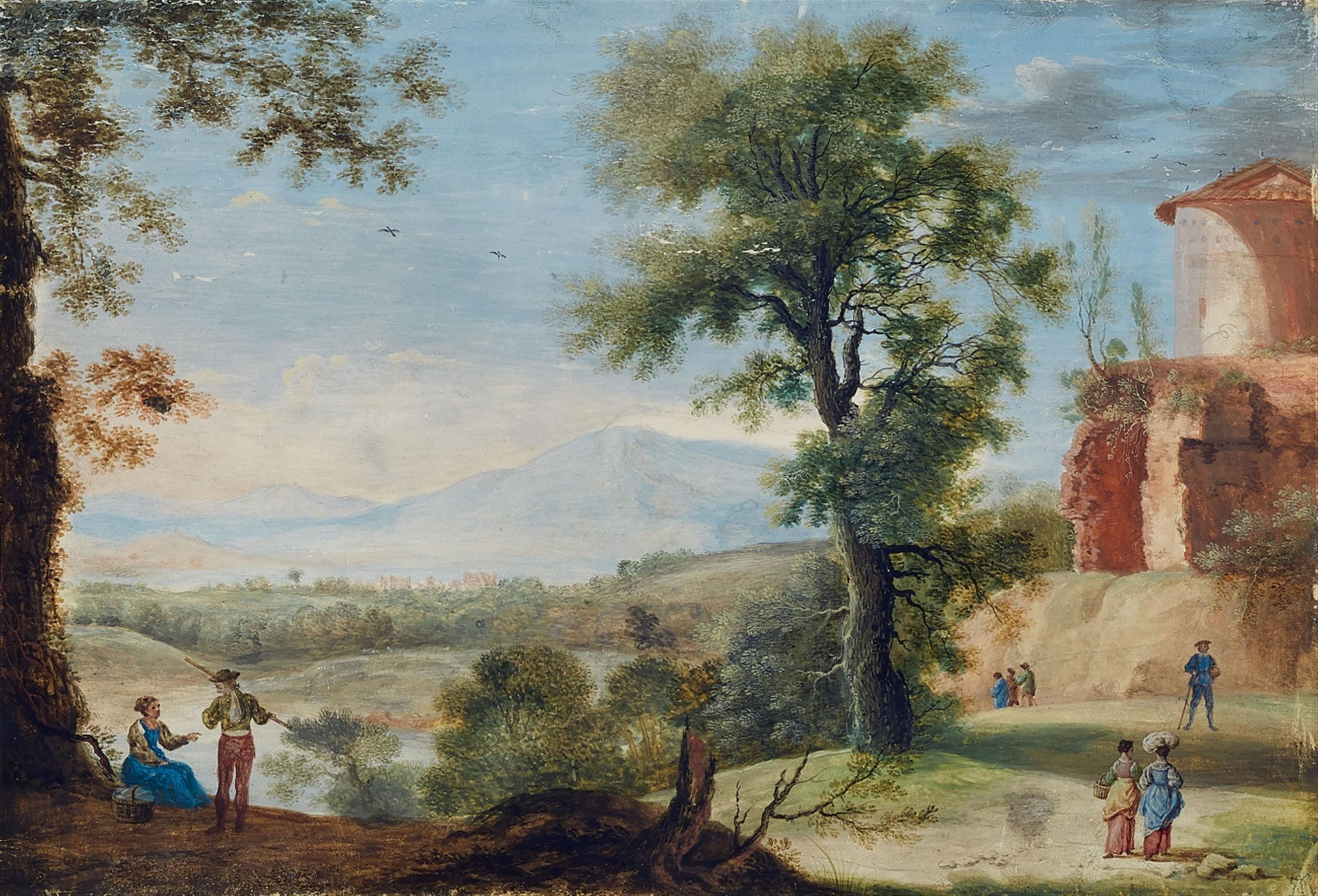 Deutscher Meister des 17./18. Jahrhunderts - Südliche Landschaft mit Ruinen und Staffage - image-1