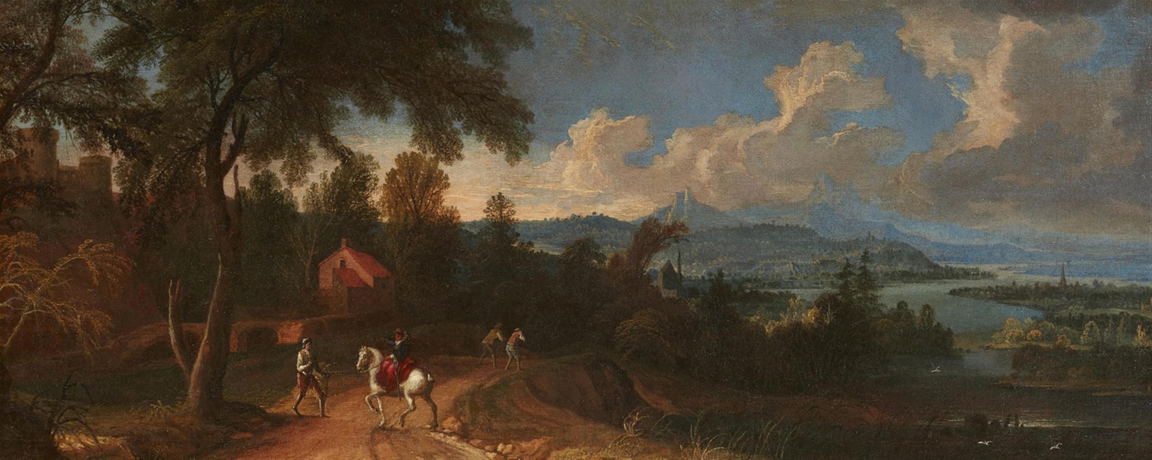 German School 18th century - Panoramic Landscape with Travellers and Riders - image-1