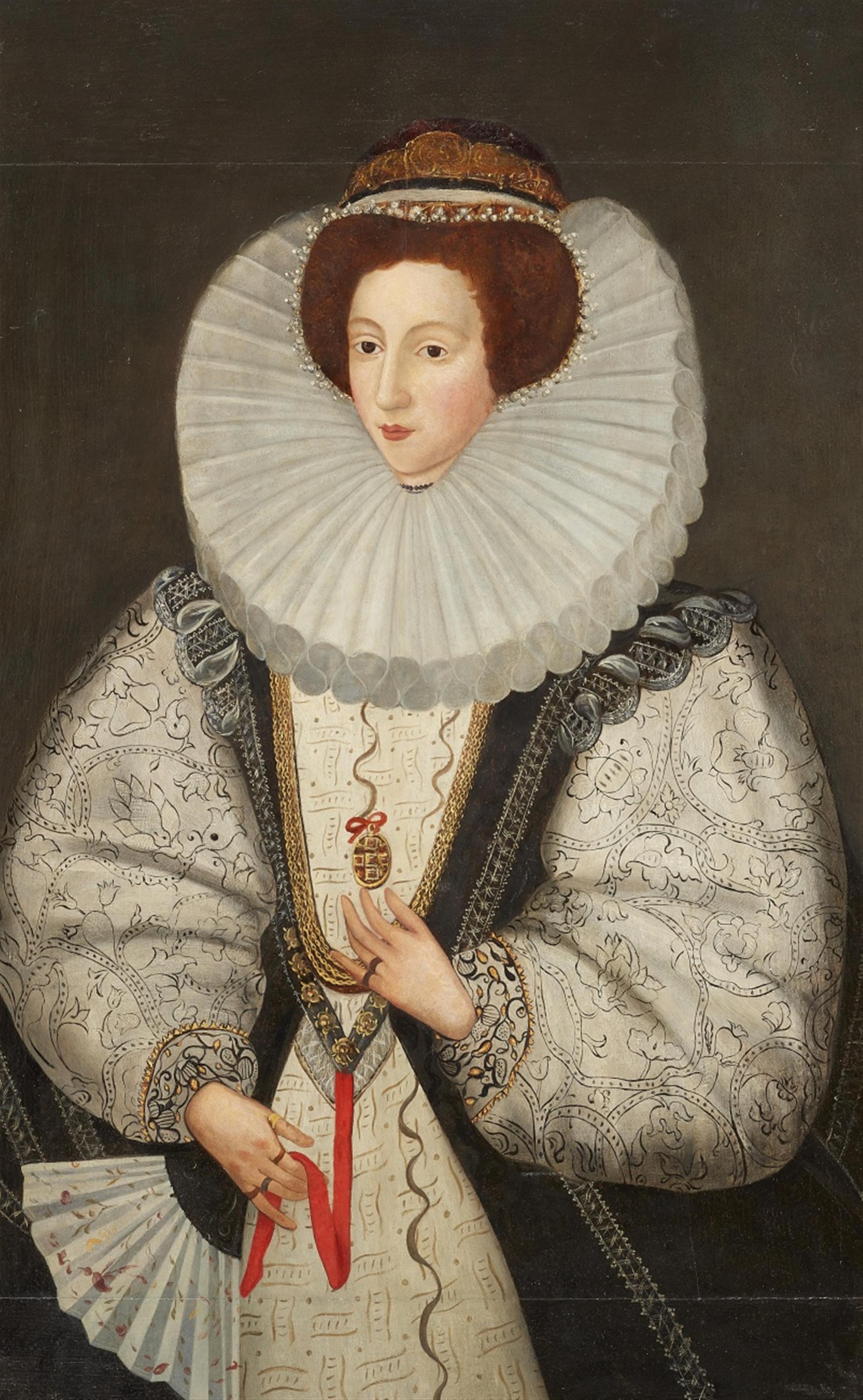 Wohl Englischer Meister des 16. Jahrhunderts - Bildnis einer Dame mit großem Mühlsteinkragen - image-1
