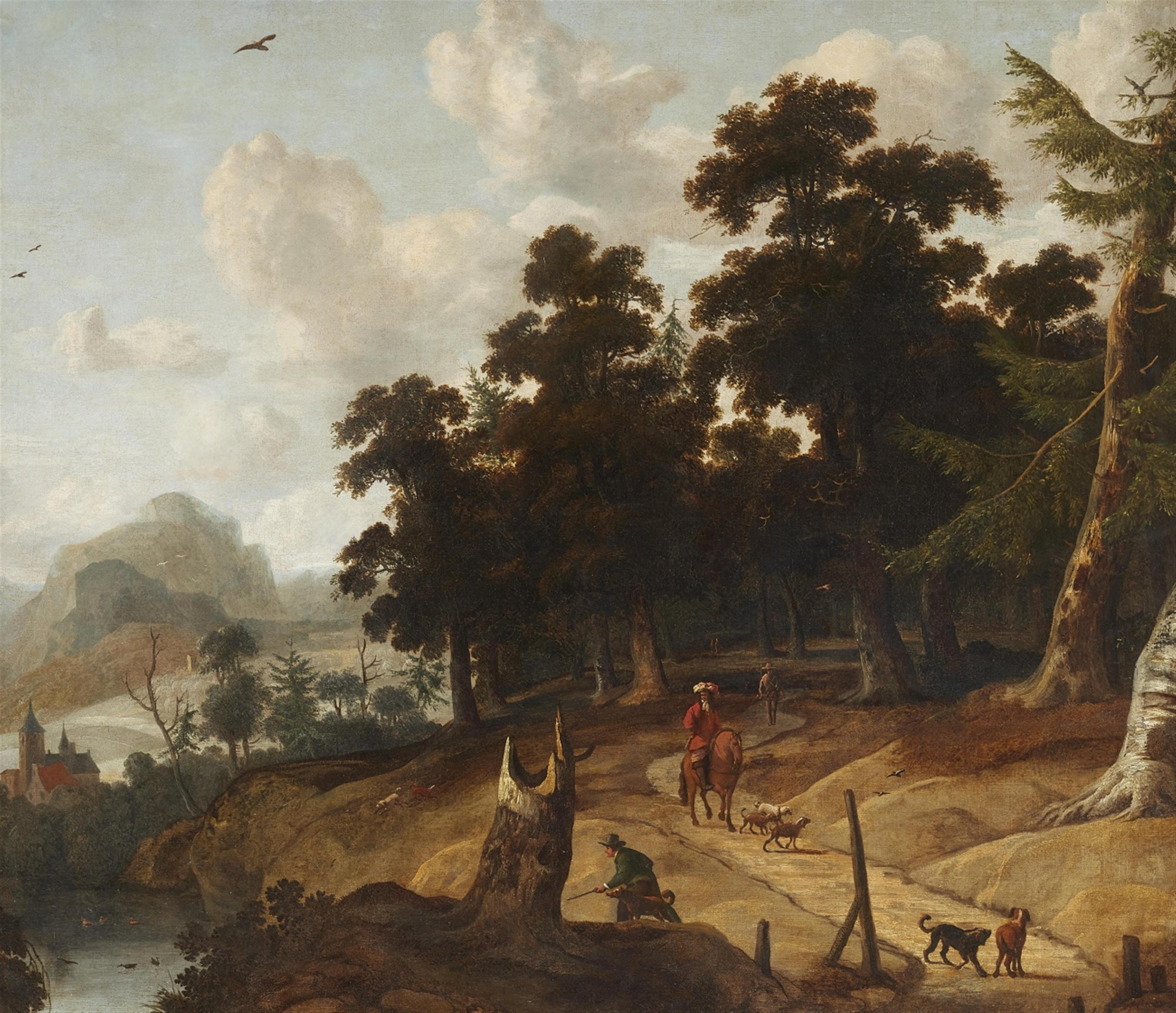 Jan Looten, attributed to - Wooded Landscape with Hunters and Horsemen - image-1
