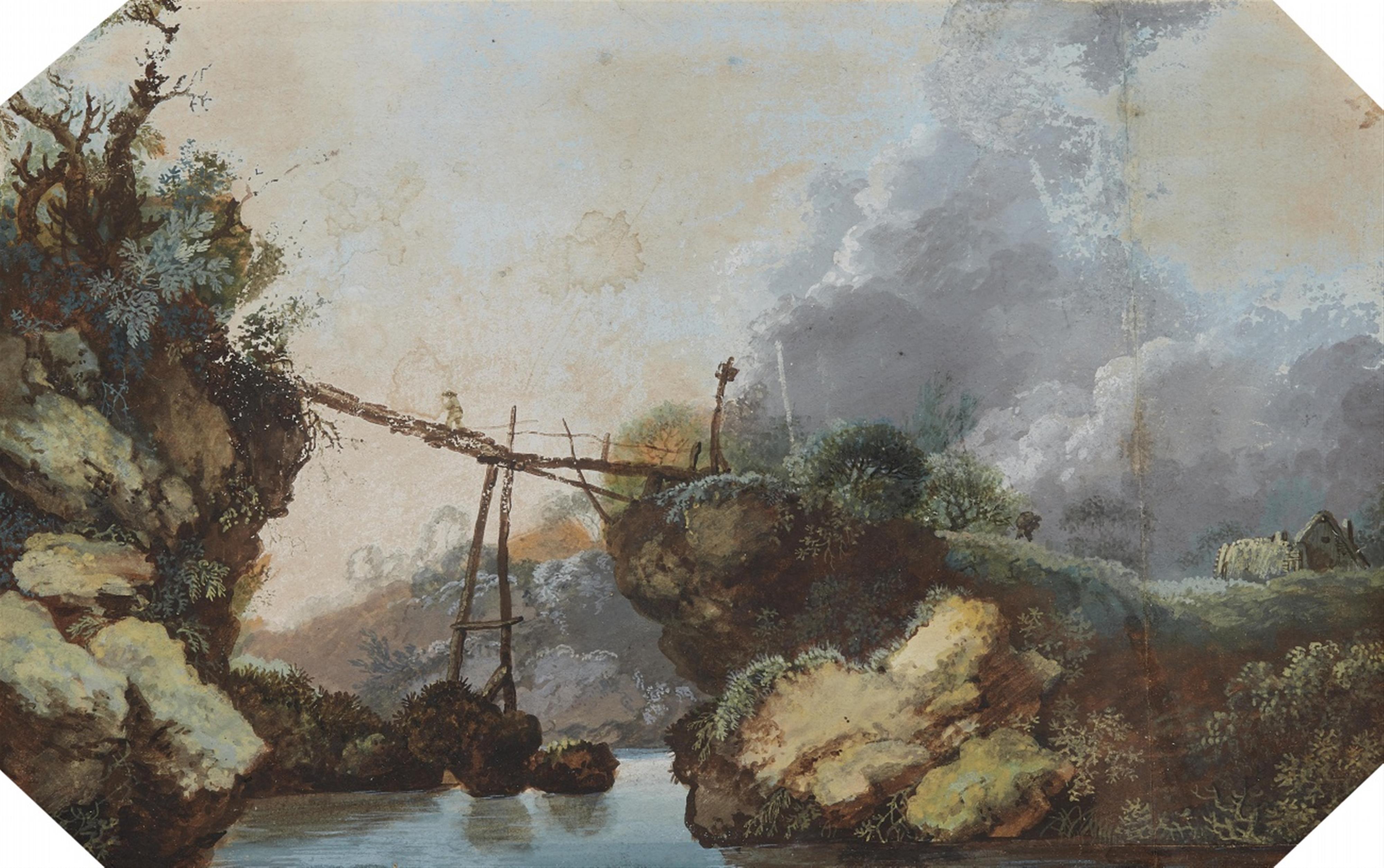 Jean-Baptiste Pillement, in the manner of - Mountain Landscape with a Wooden Bridge - image-1