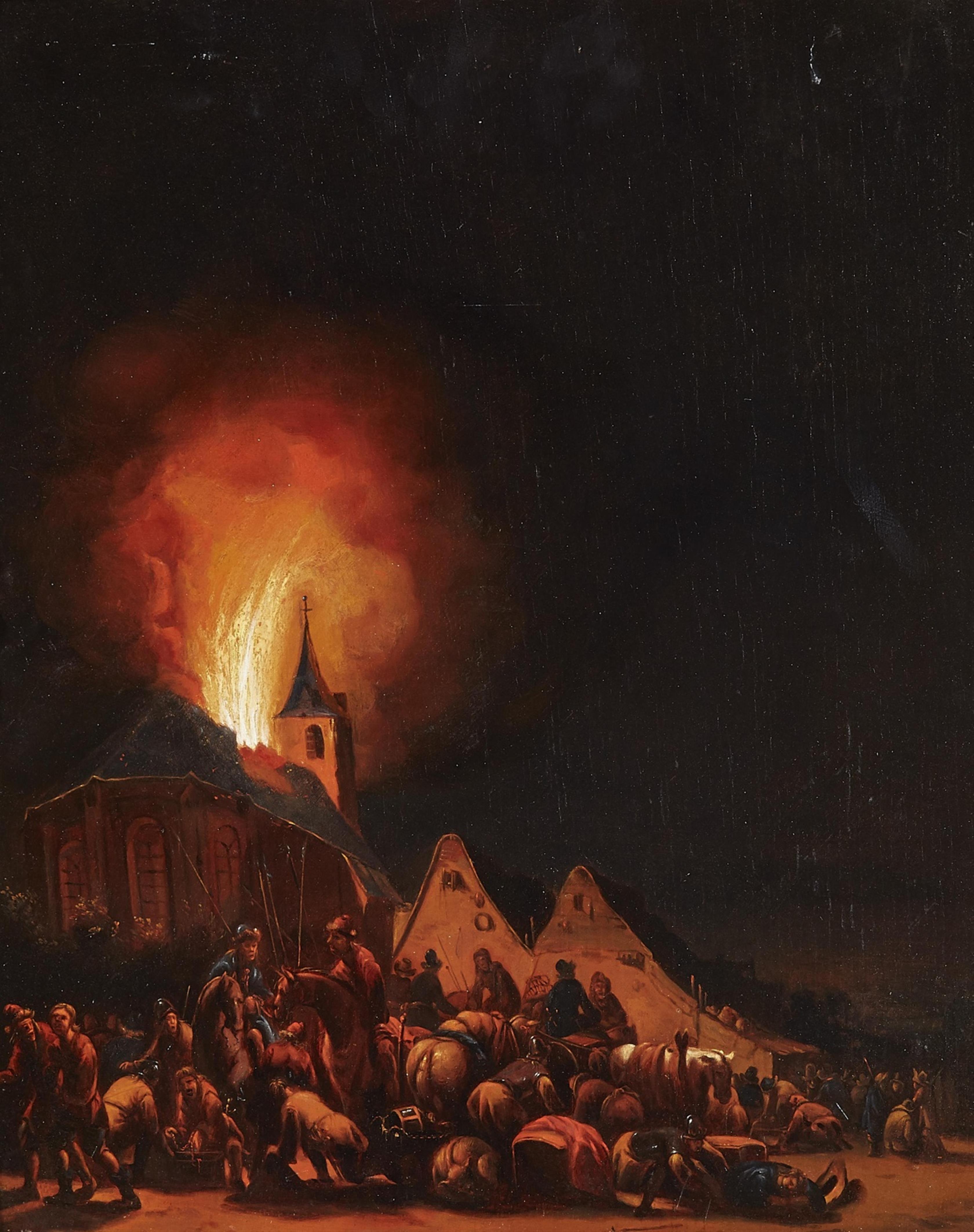 Adriaen Lievensz. van der Poel - Nocturnal Scene with a Burning Church - image-1