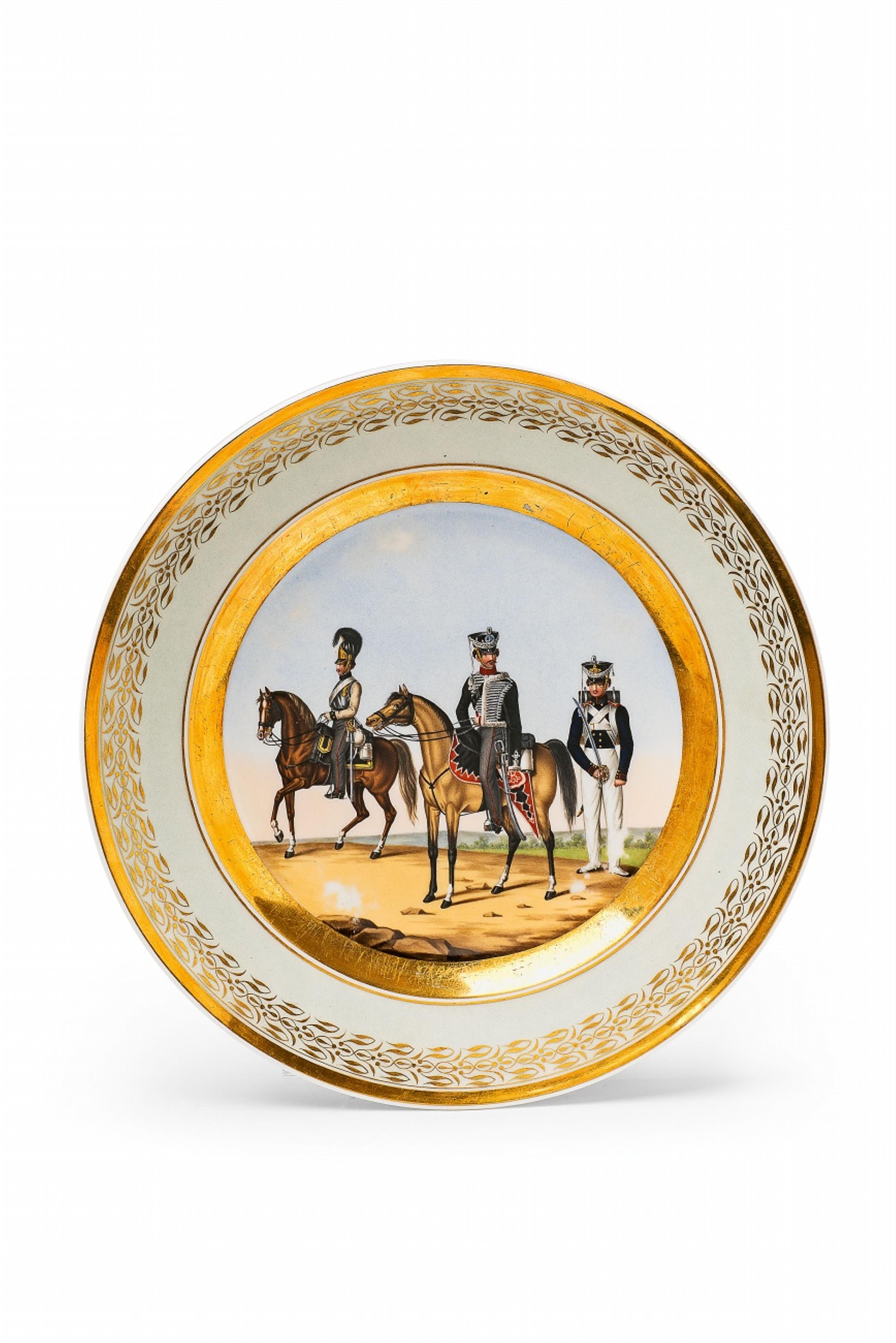A Berlin KPM porcelain plate with Prussian Hussars - image-1