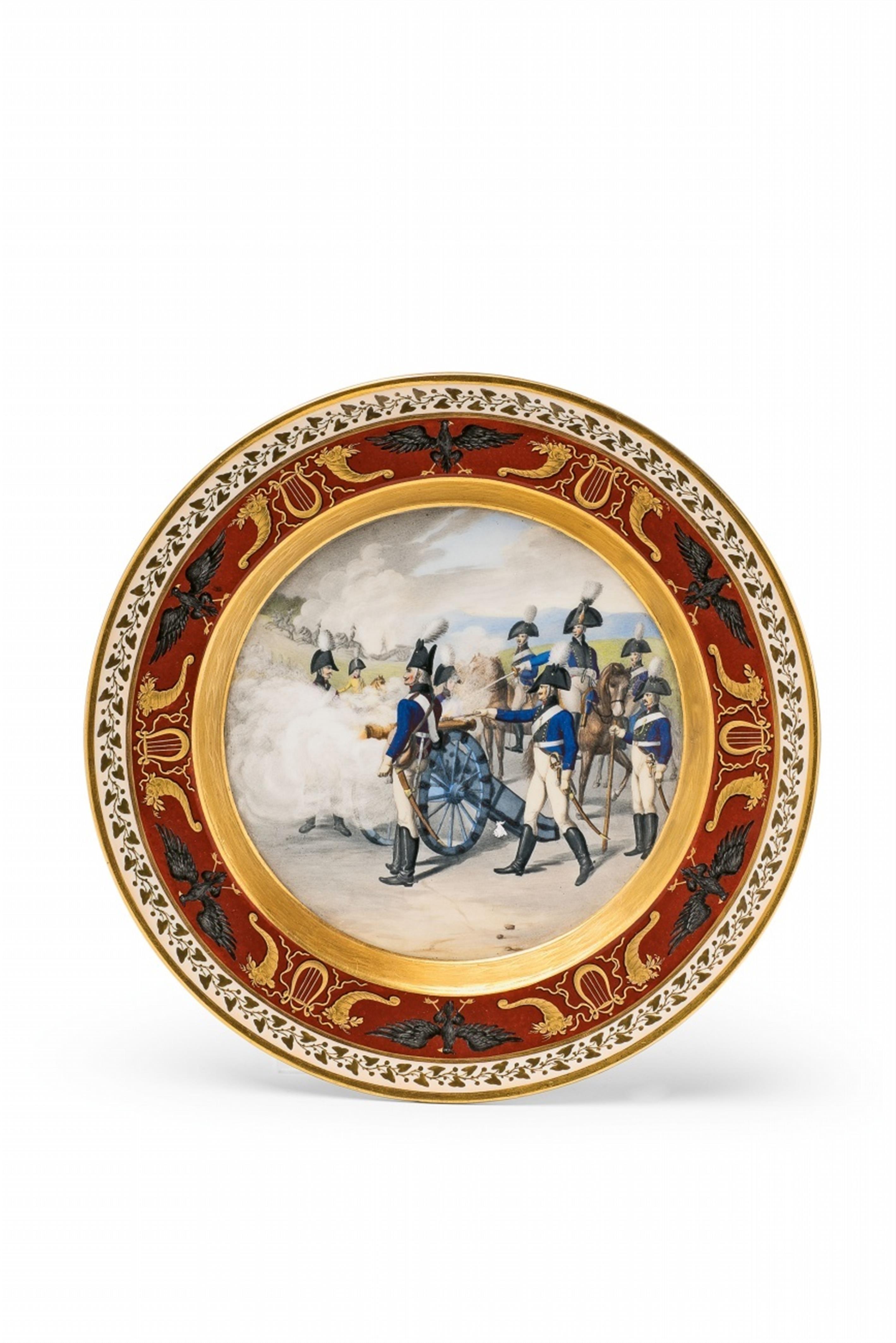 A Berlin KPM porcelain plate with a depiction of a Prussian artillery corps - image-1