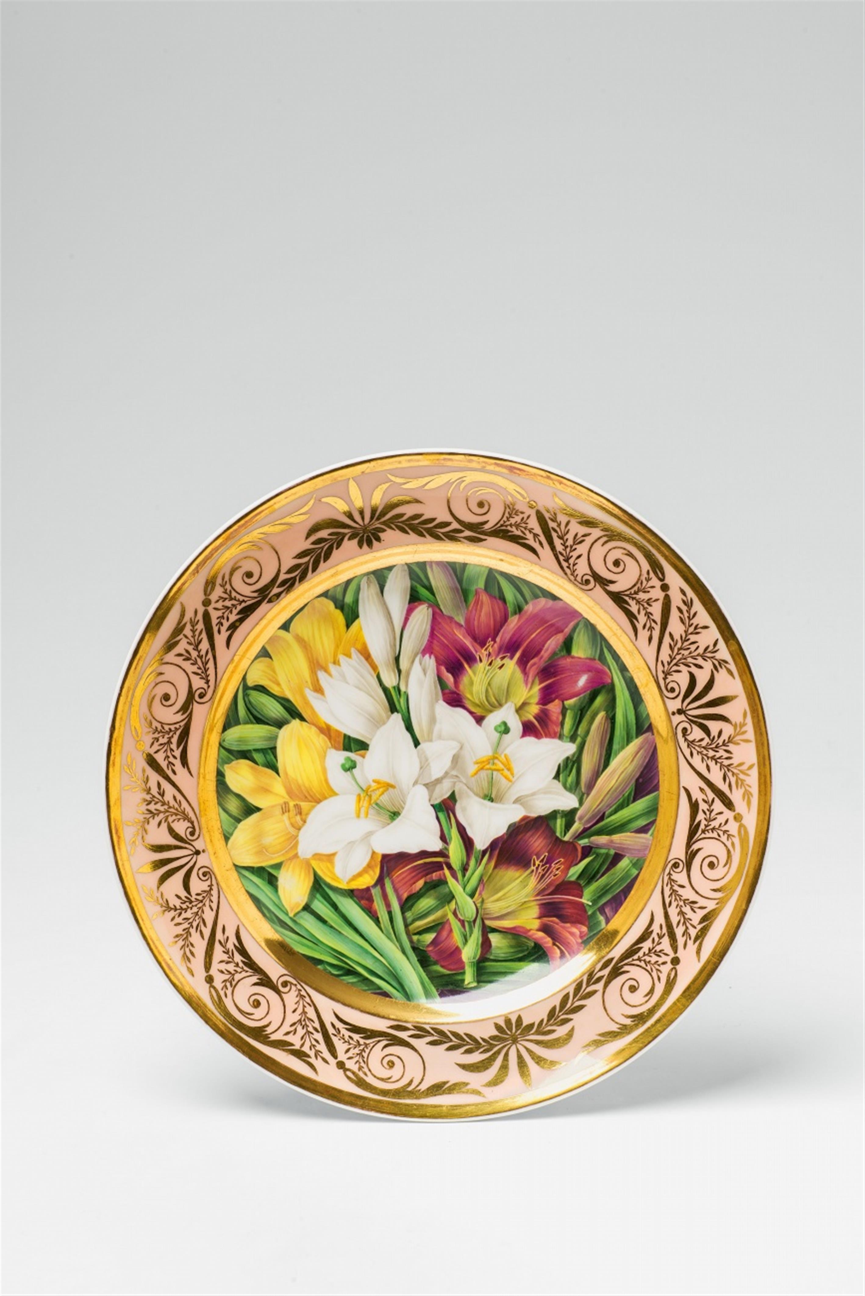 A Berlin KPM porcelain plate with coloured lily flowers - image-1