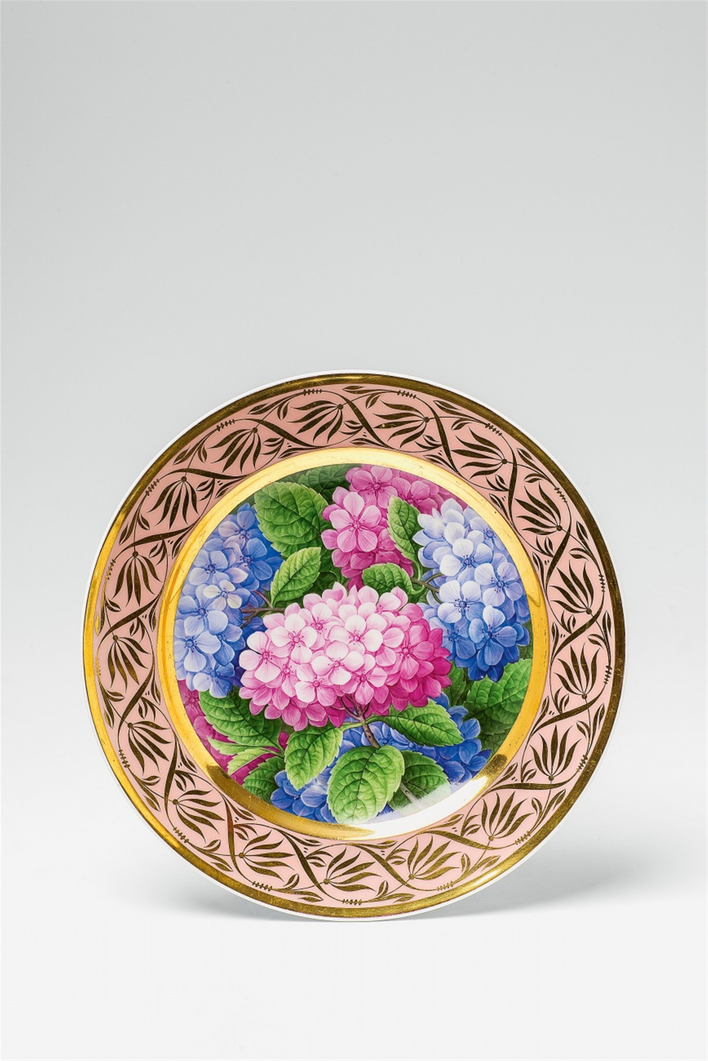A Berlin KPM porcelain plate with bi-coloured hydrangea flowers - image-1