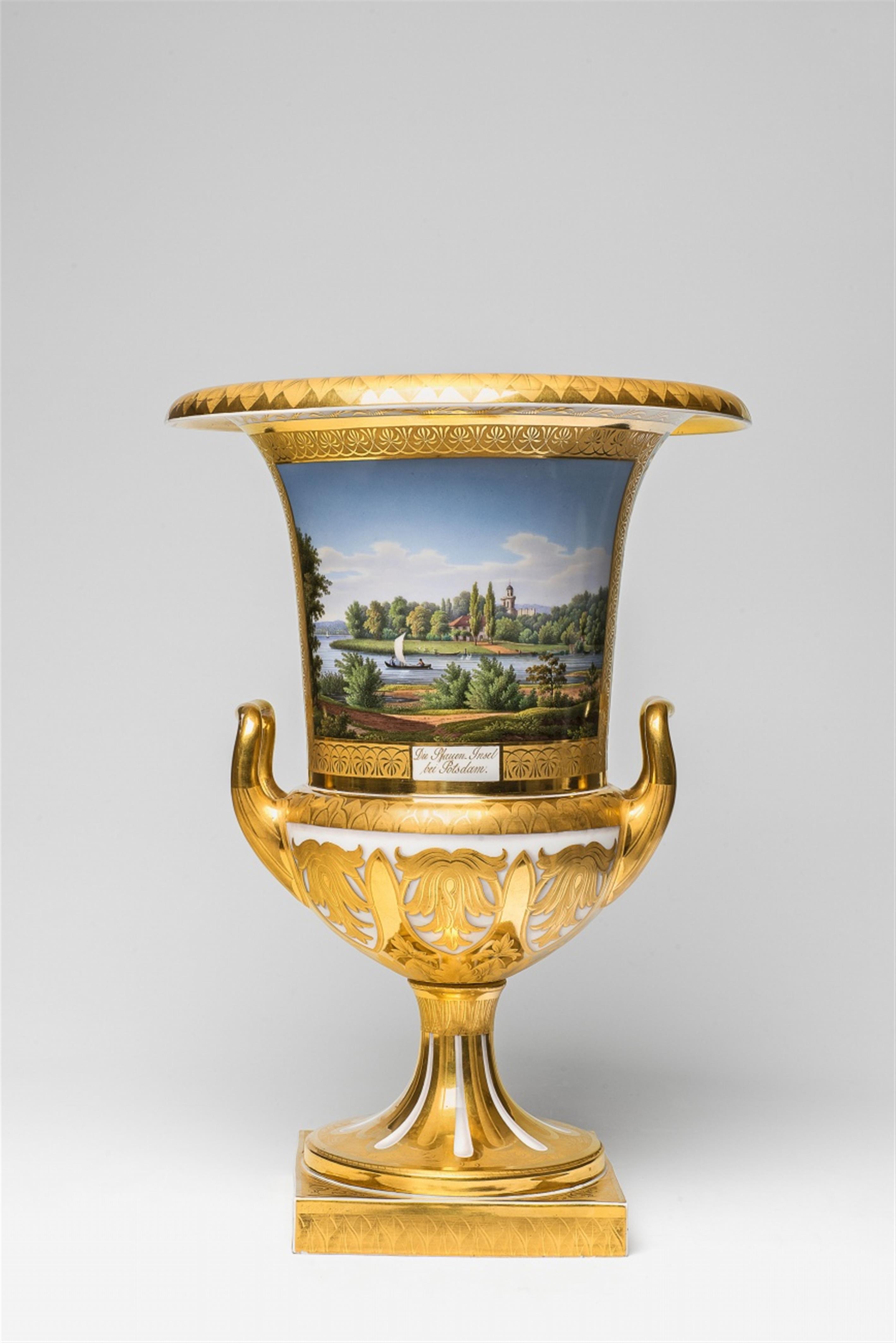 A Berlin KPM porcelain krater-form vase with views of Potsdam - image-1