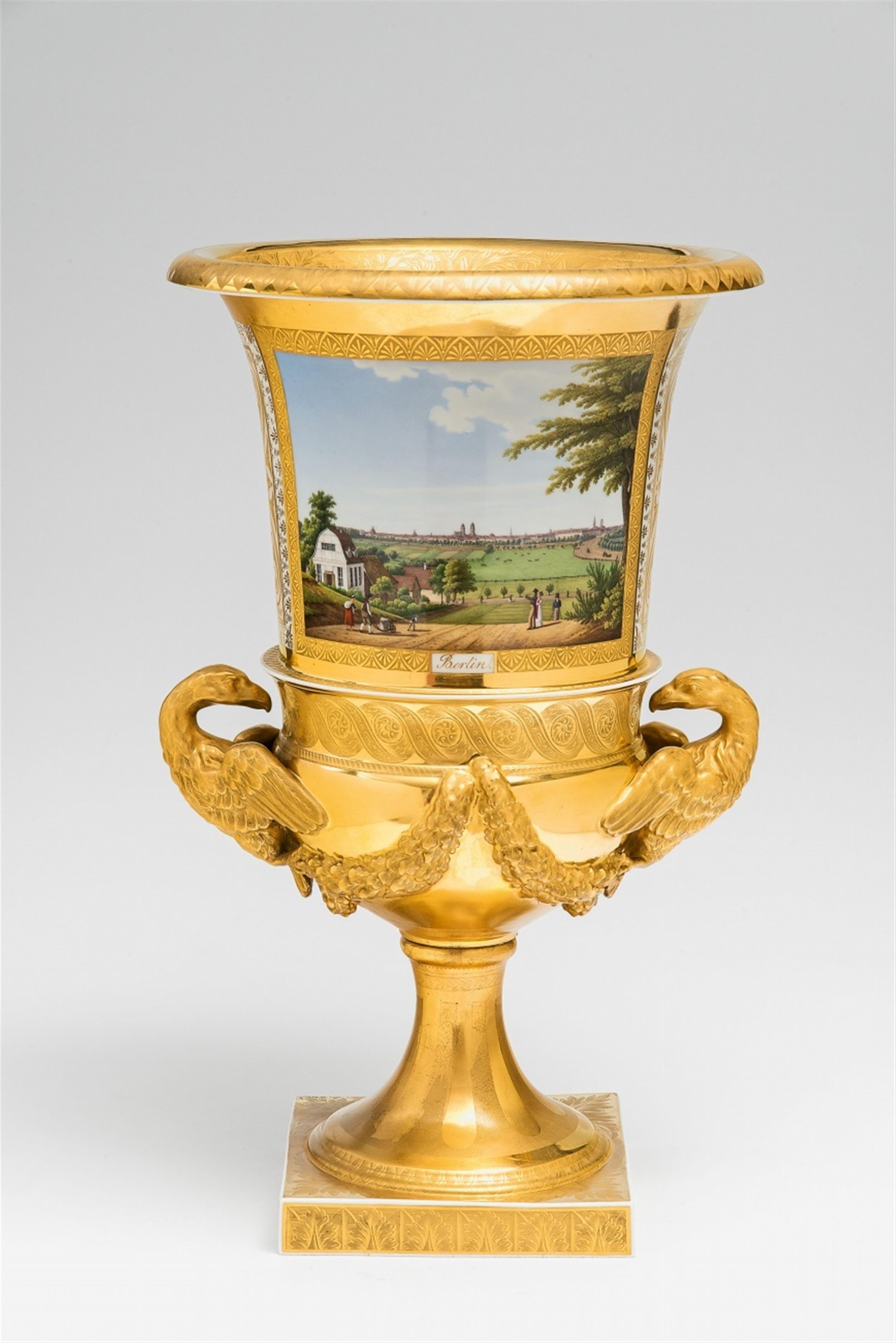 A rare Berlin KPM eagle-handled vase with views of Berlin and Potsdam - image-1