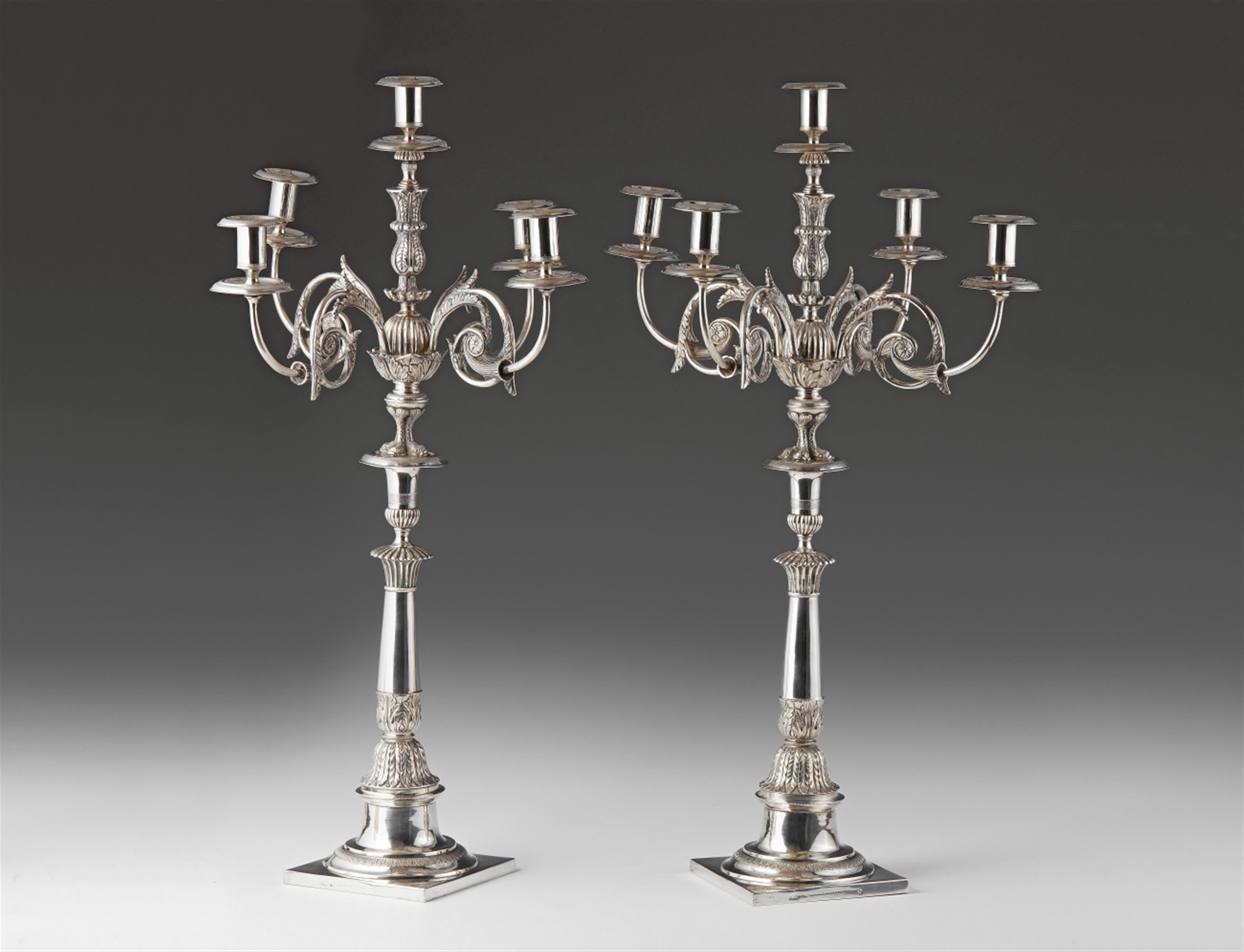 A pair of five-flame Berlin silver Neoclassical candelabra - image-1