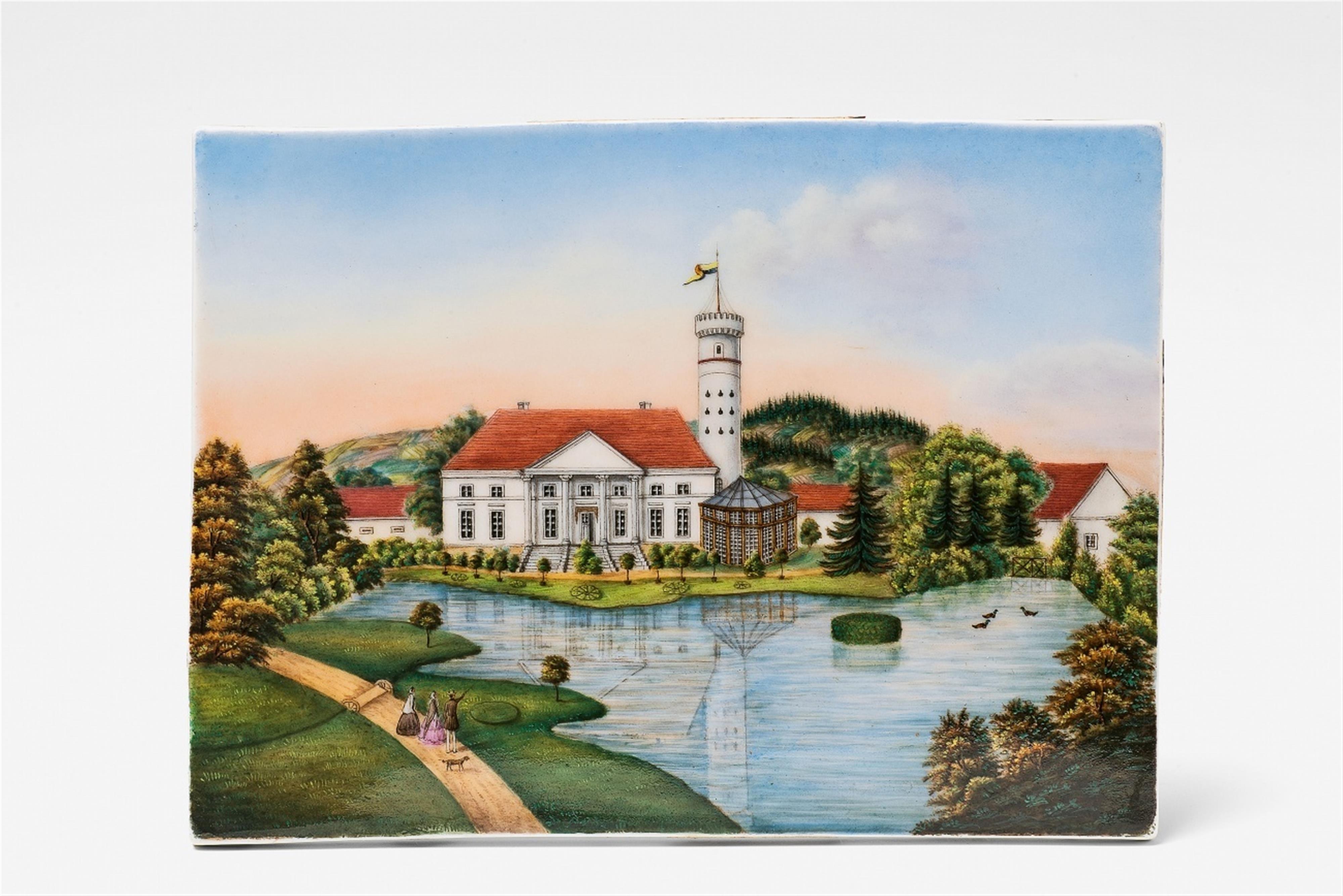 A Berlin KPM porcelain plaque with a view of a manor house - image-1