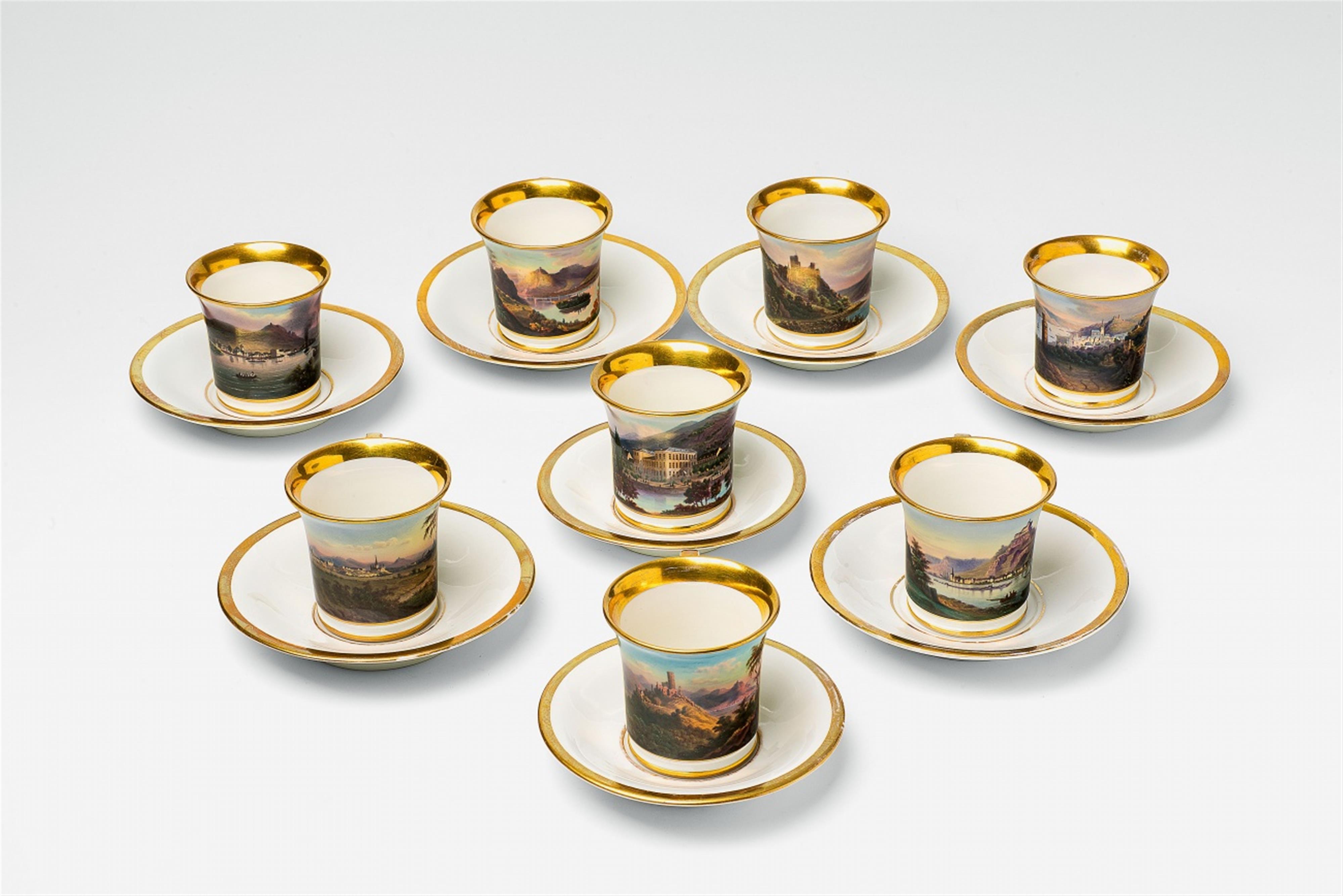 Eight Berlin KPM porcelain cups and saucers with views of castles in the Rhineland - image-1