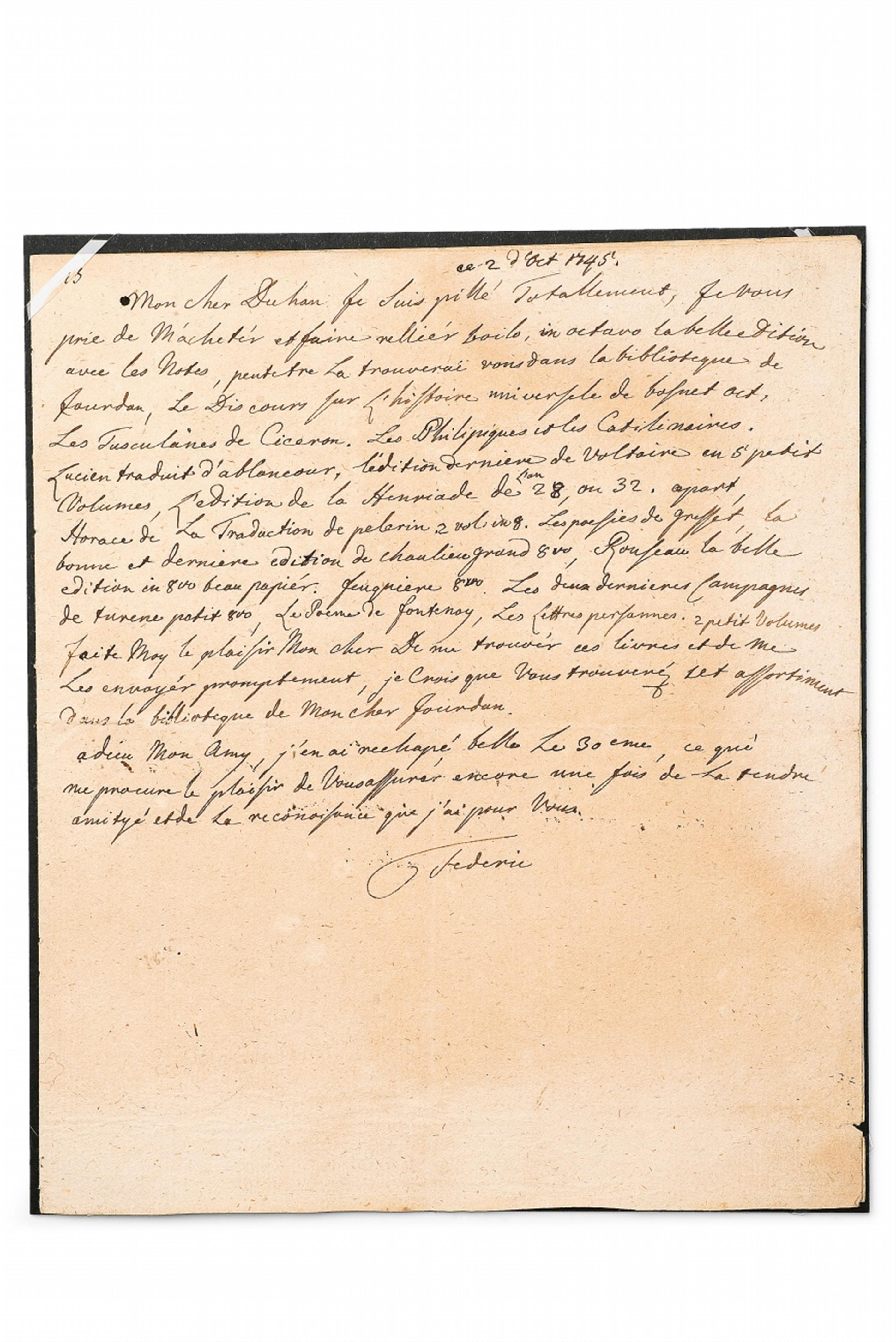 A letter from Frederick the Great to Jacques E. Duhan de Jandun - image-1