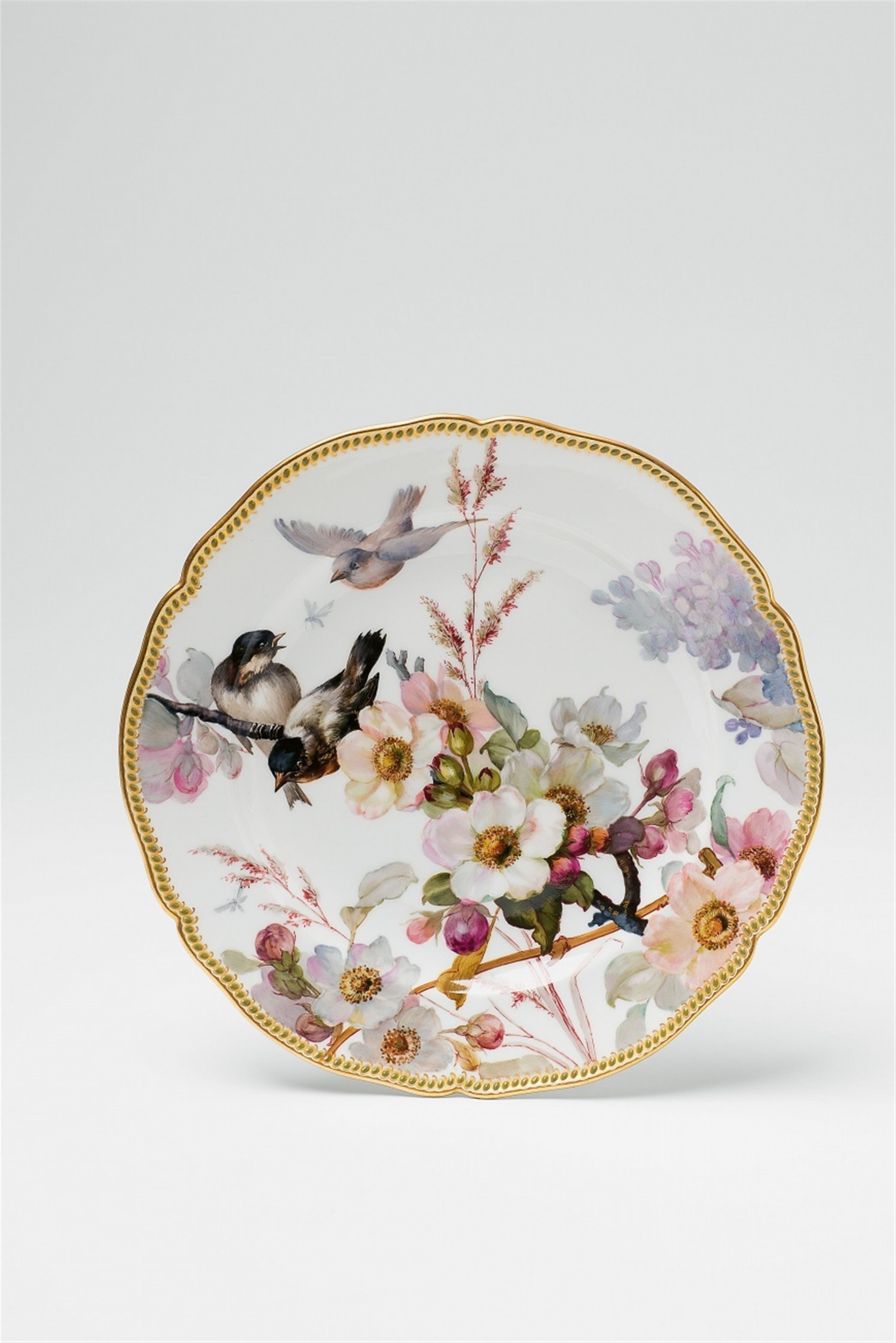 A Berlin KPM porcelain plate with dog roses and birds - image-1
