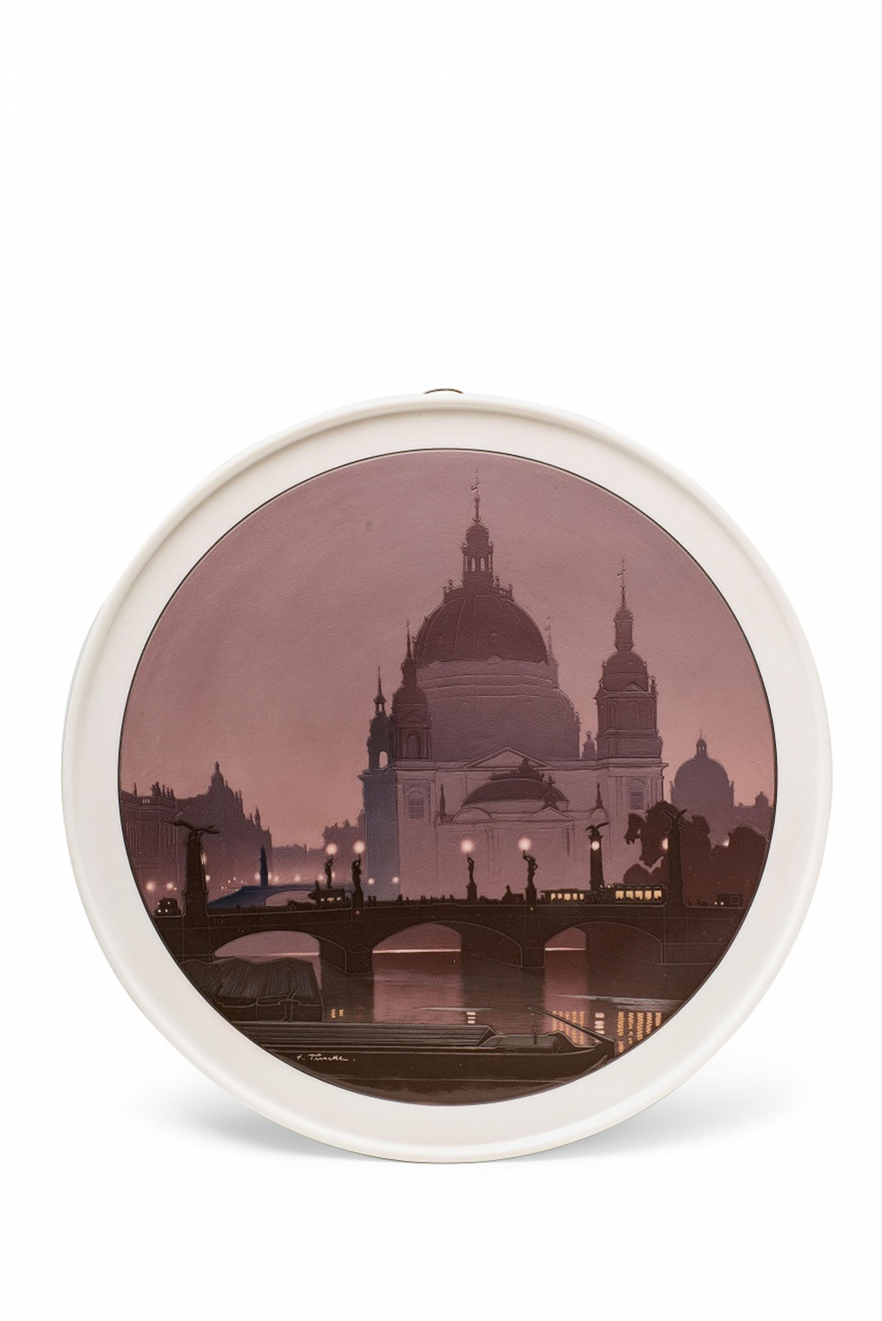A Berlin KPM porcelain plaque with Friedrichsbrücke and Berlin Cathedral - image-1