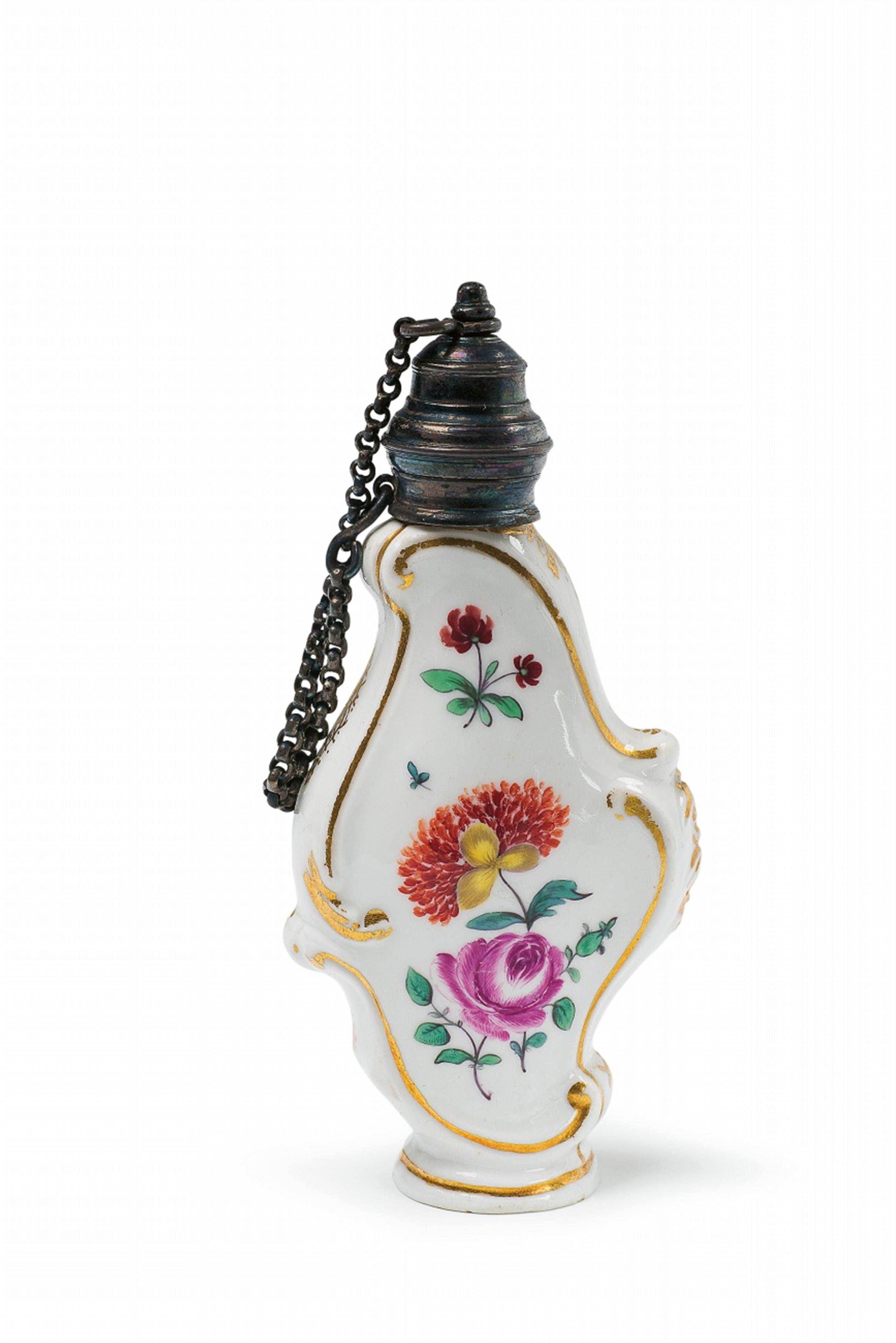 A silver-mounted Wegely porcelain bottle with floral decor - image-1