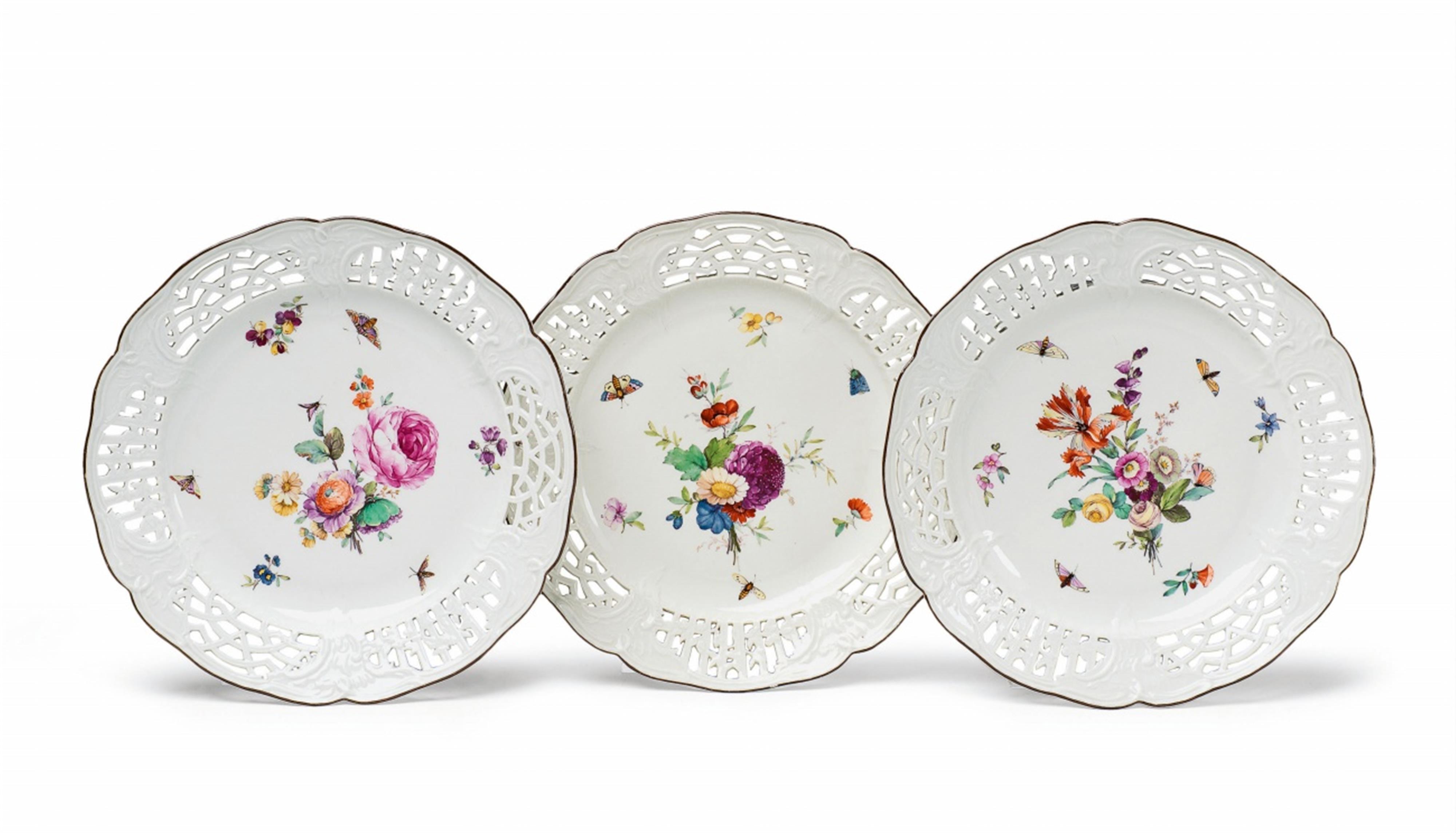 Three Berlin KPM dessert plates with naturalistic flowers and insects - image-1