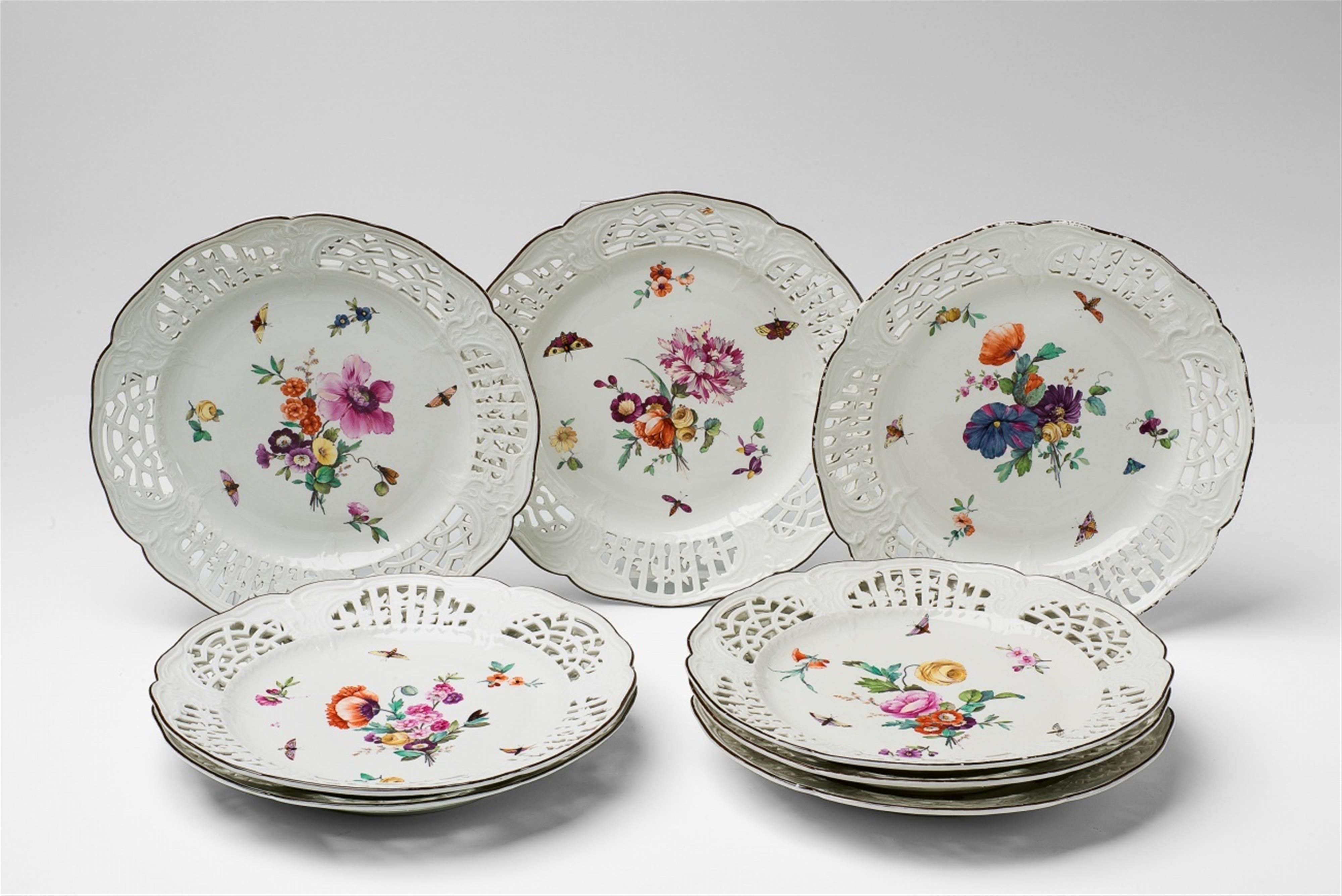 Eight Berlin KPM porcelain dessert plates with flowers and insects - image-1