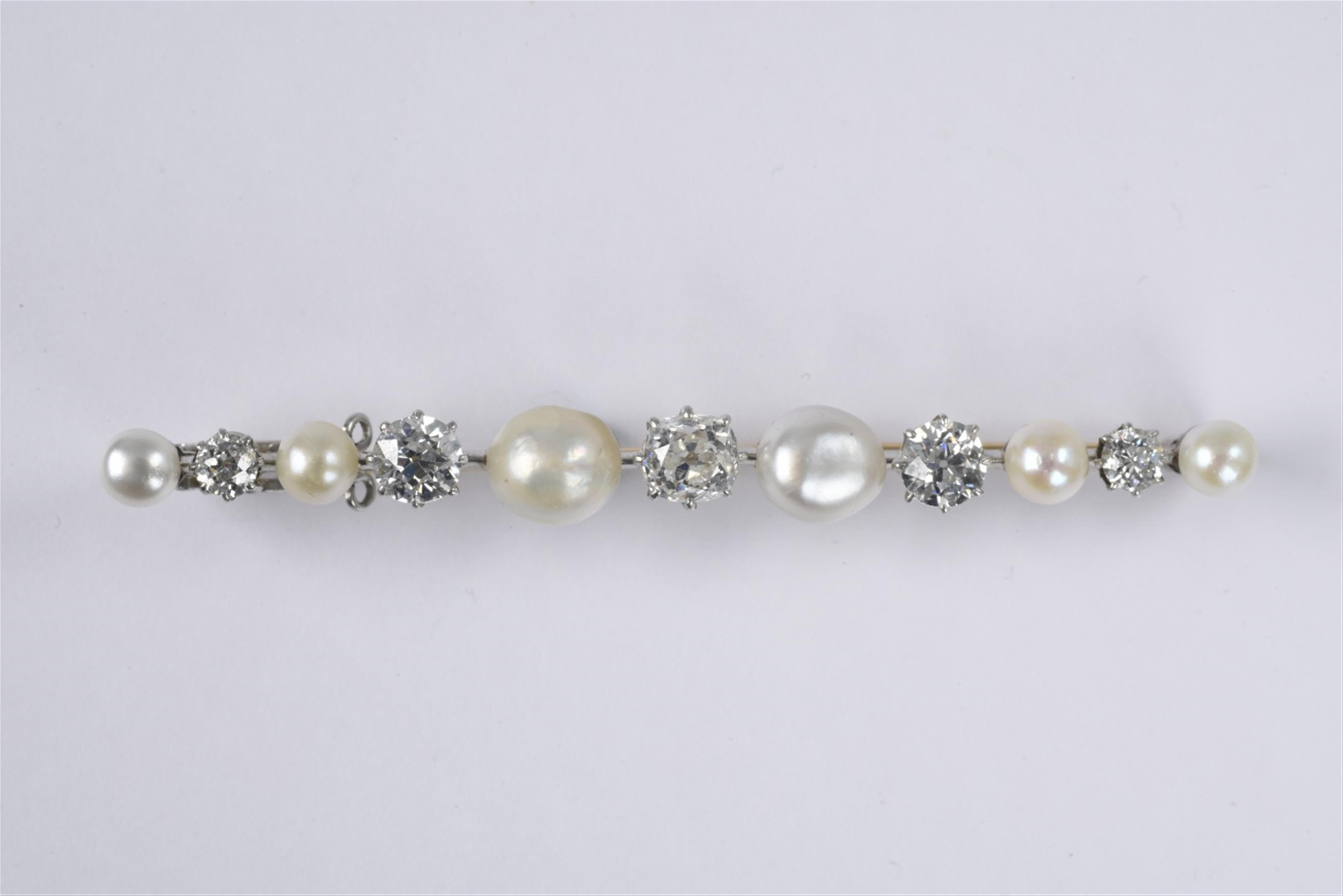 A Belle Epoque diamond and pearl bar brooch - image-1