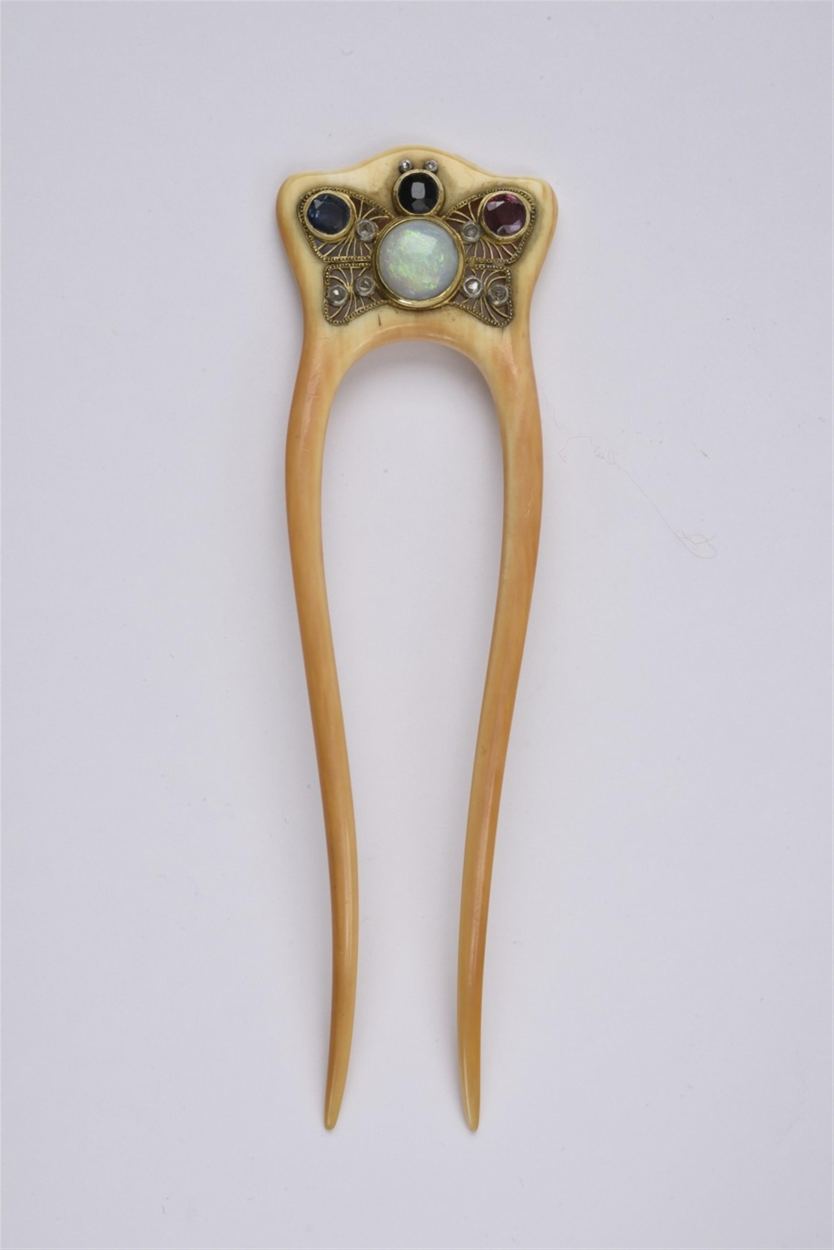 An Art Nouveau gold and ivory hairpin - image-1