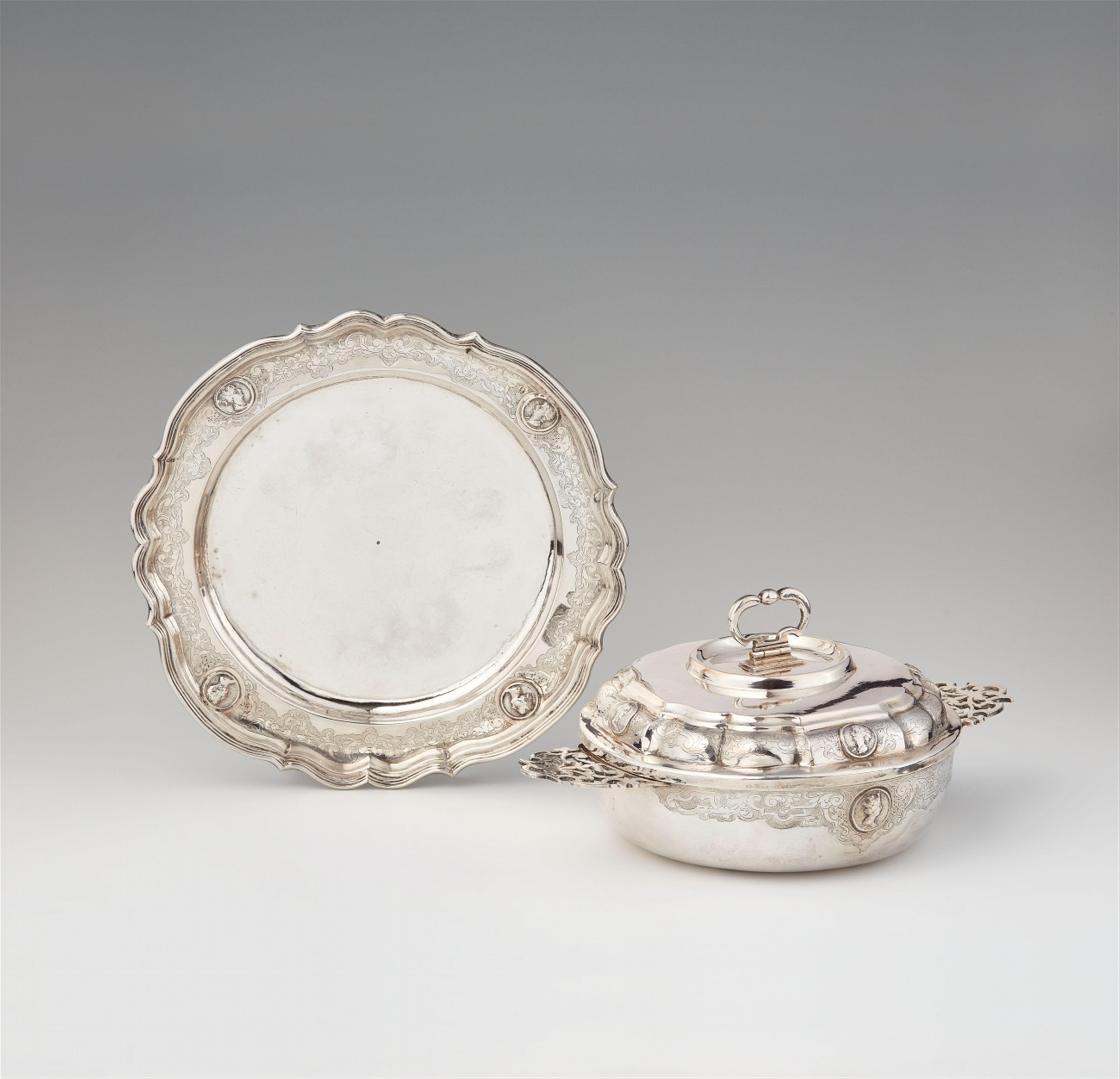 A Régence Augsburg silver ecuelle and presentoire - image-1
