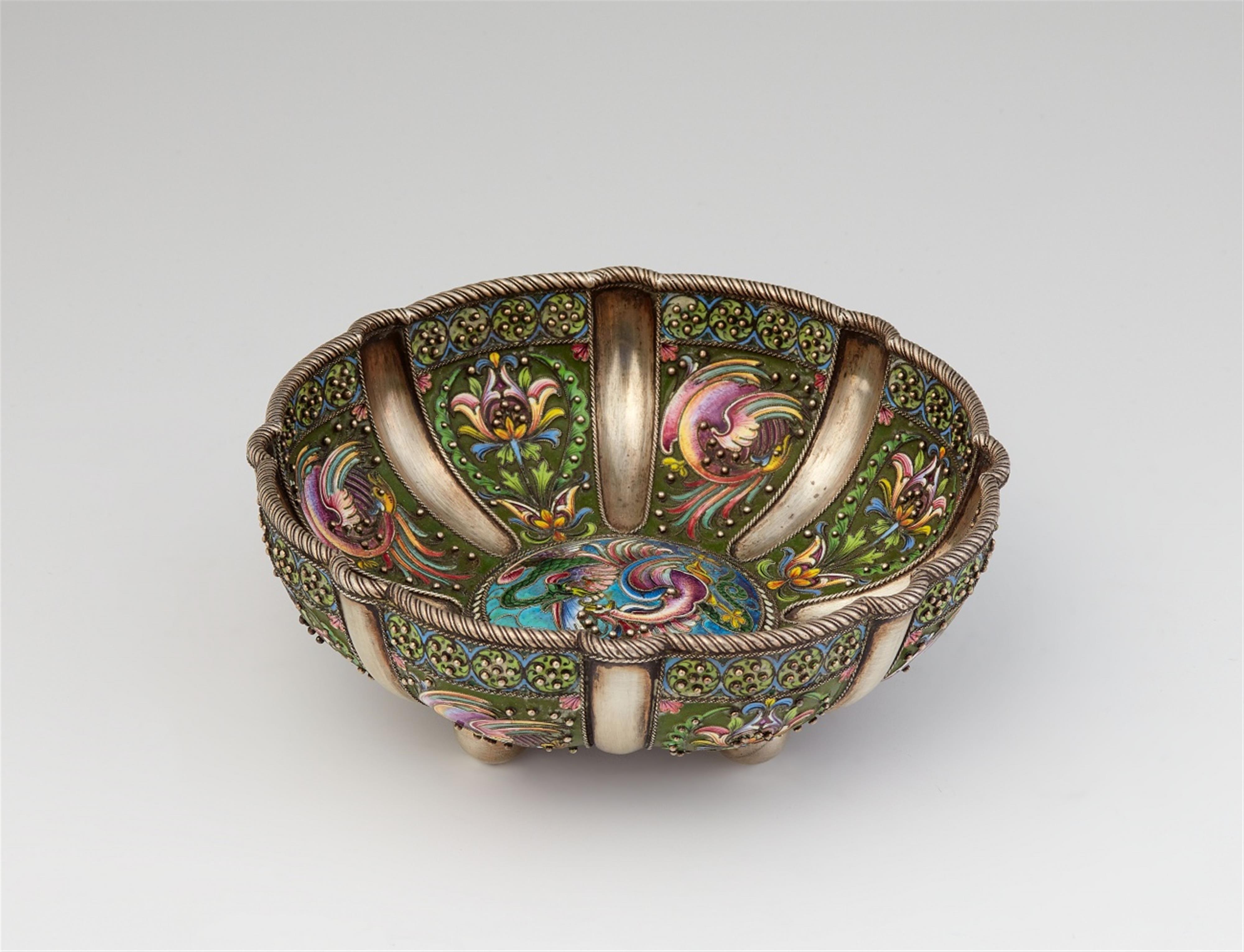 A cloisonné enamelled Moscow silver dish - image-1