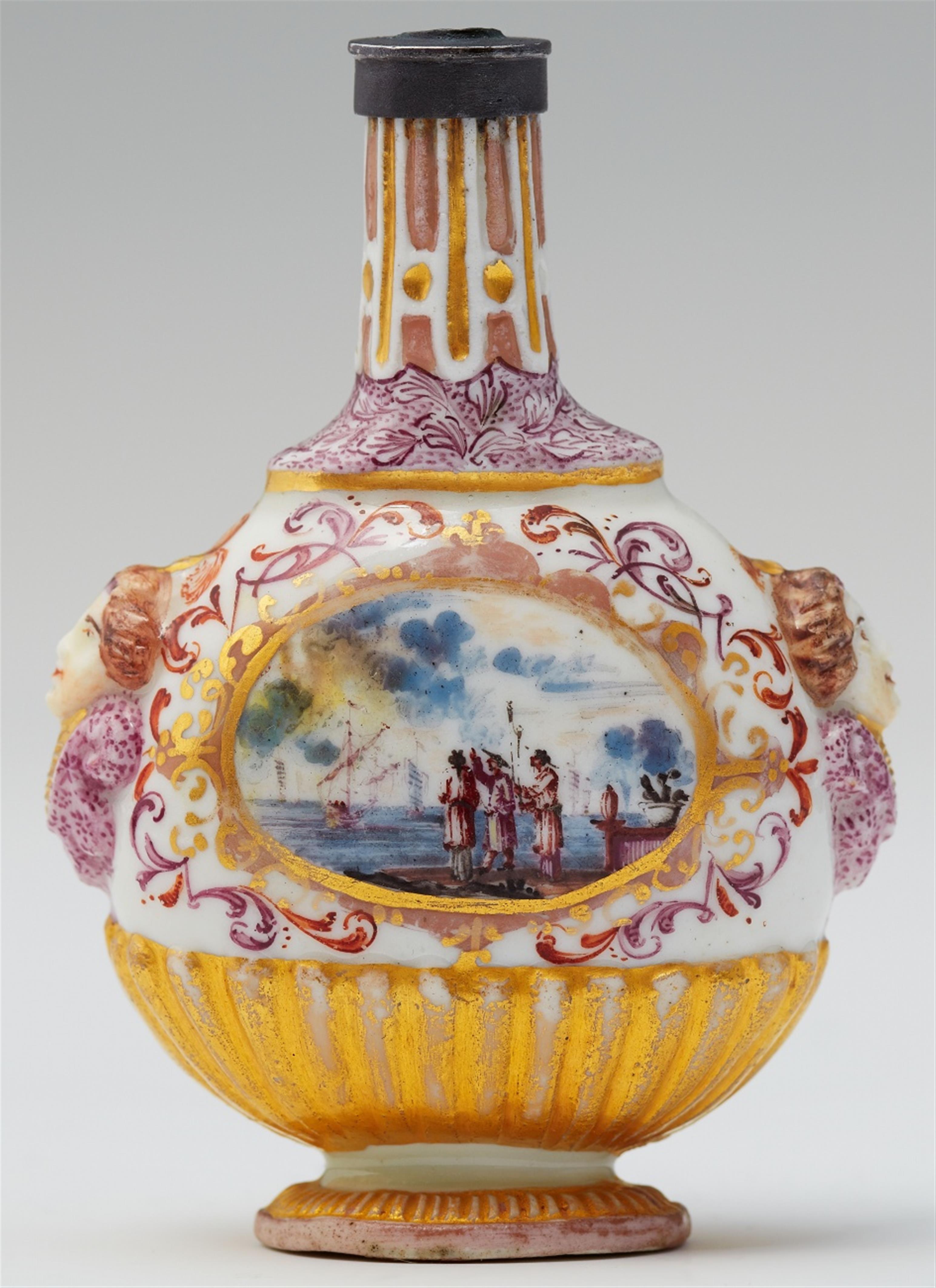An early Meissen porcelain bottle with merchant navy scenes - image-2