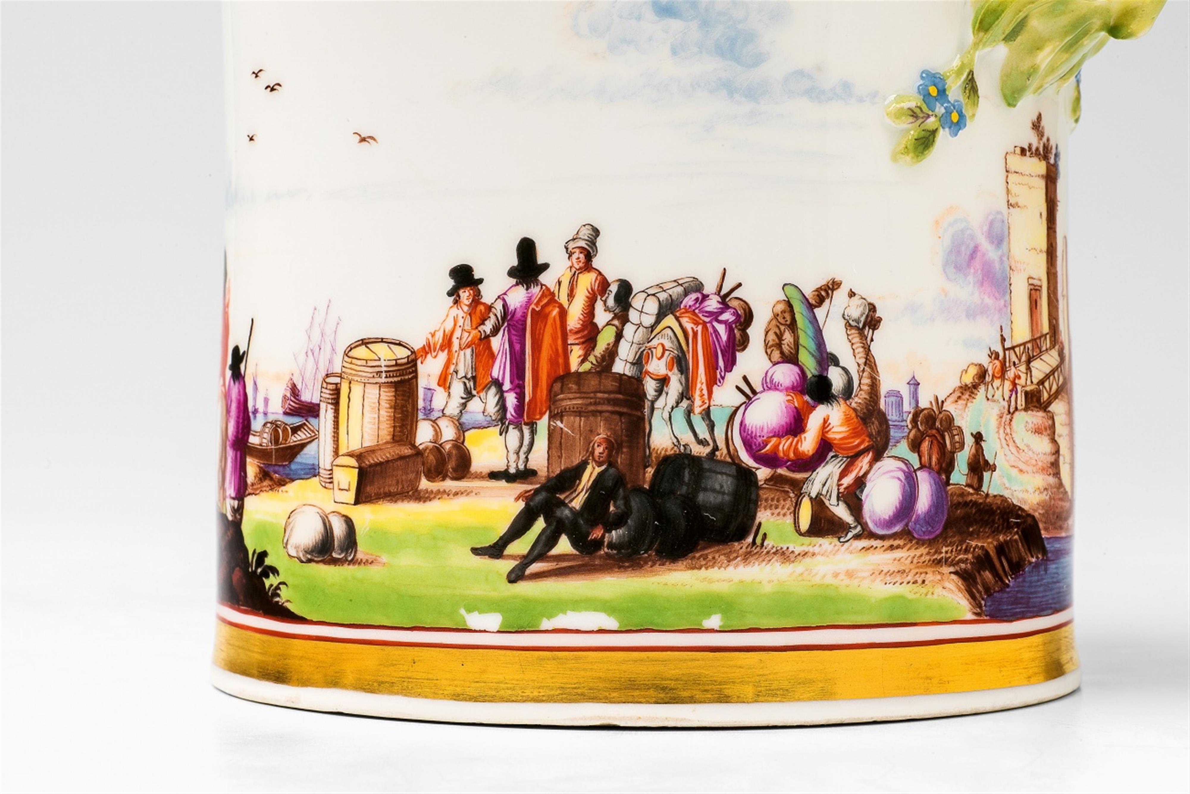 A Meissen porcelain chocolate pot with "kauffahrtei" scenes - image-2