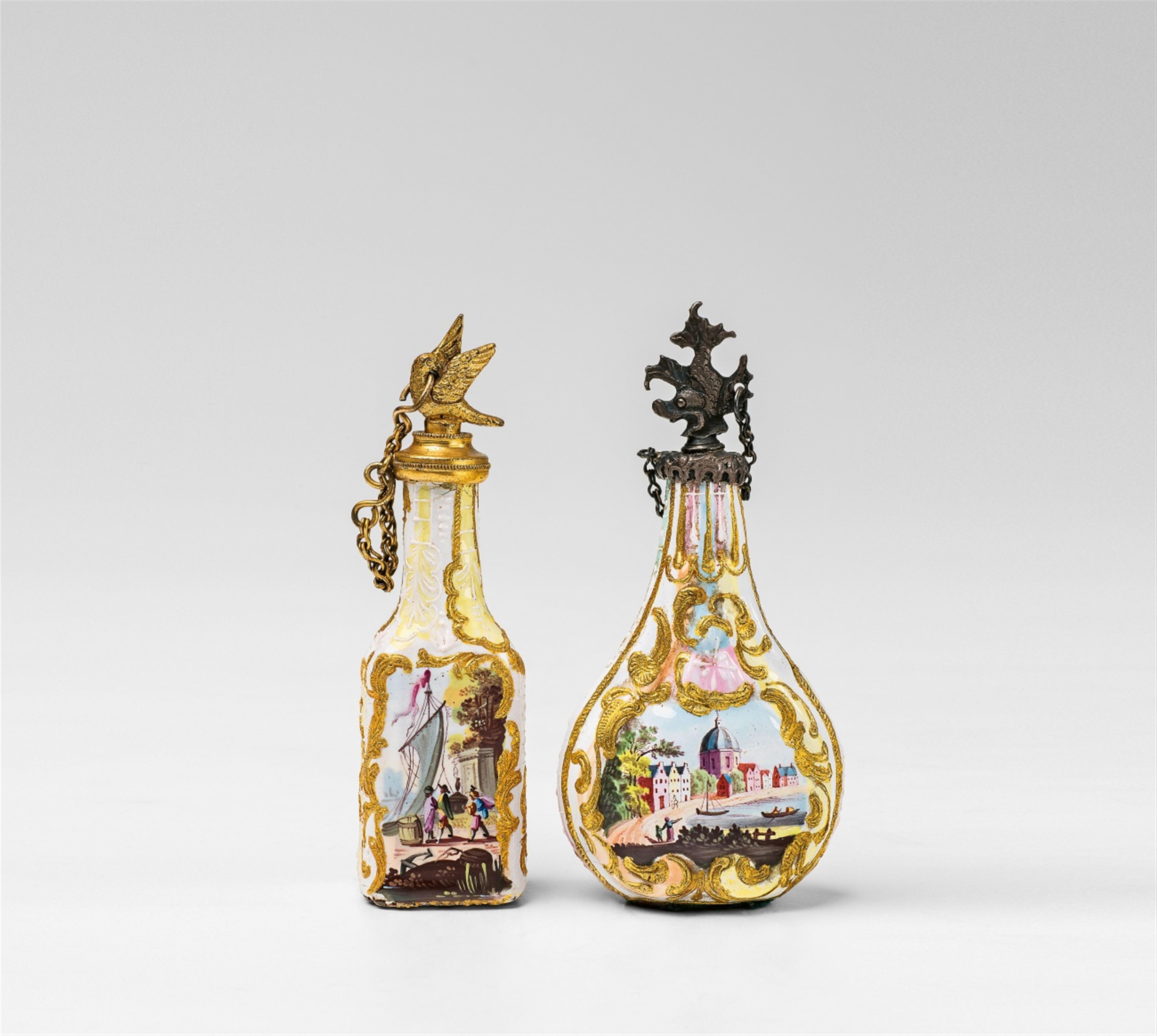 Two English enamelled copper snuff bottles - image-1