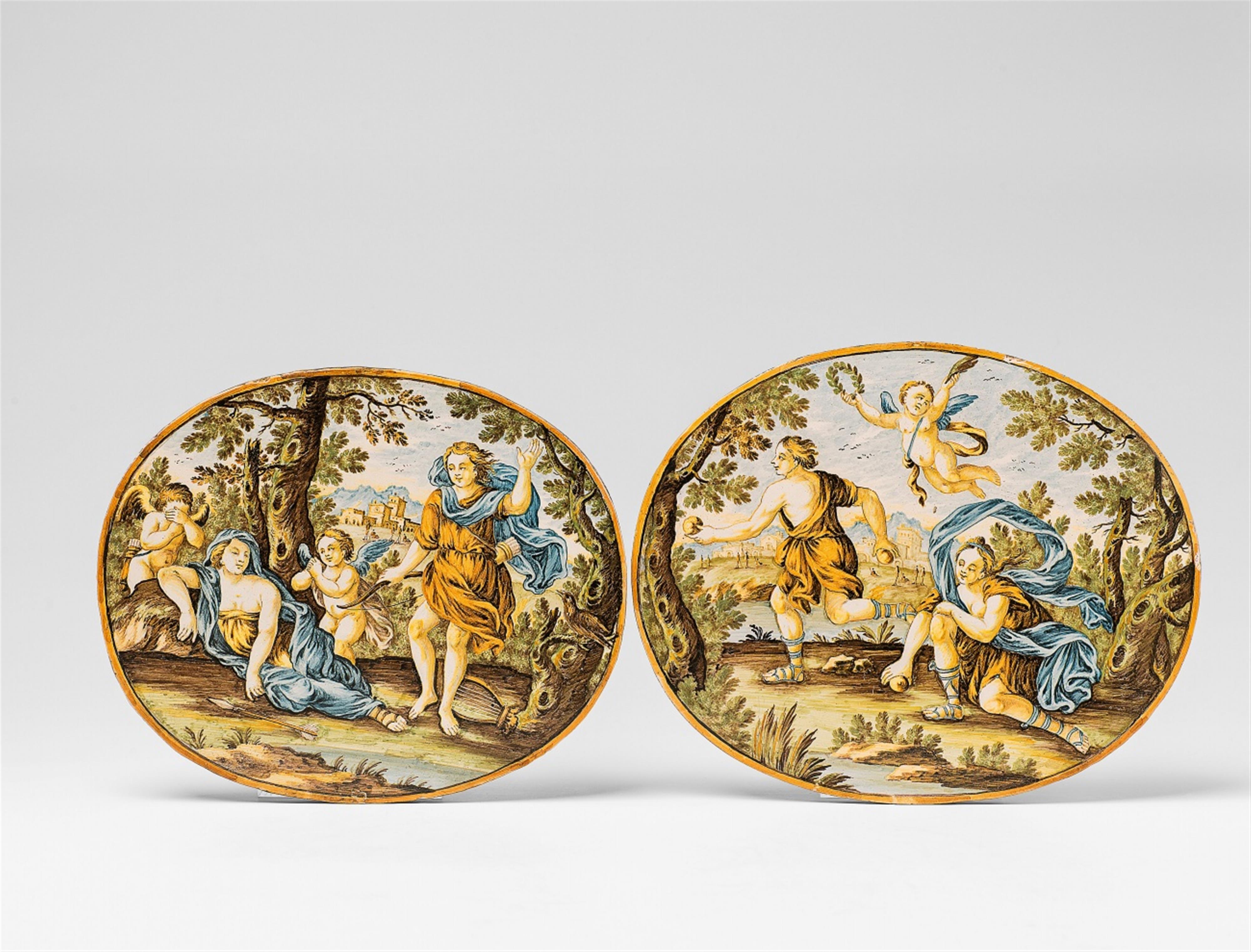 A pair of Castelli mythological plaques with mythological scenes - image-1