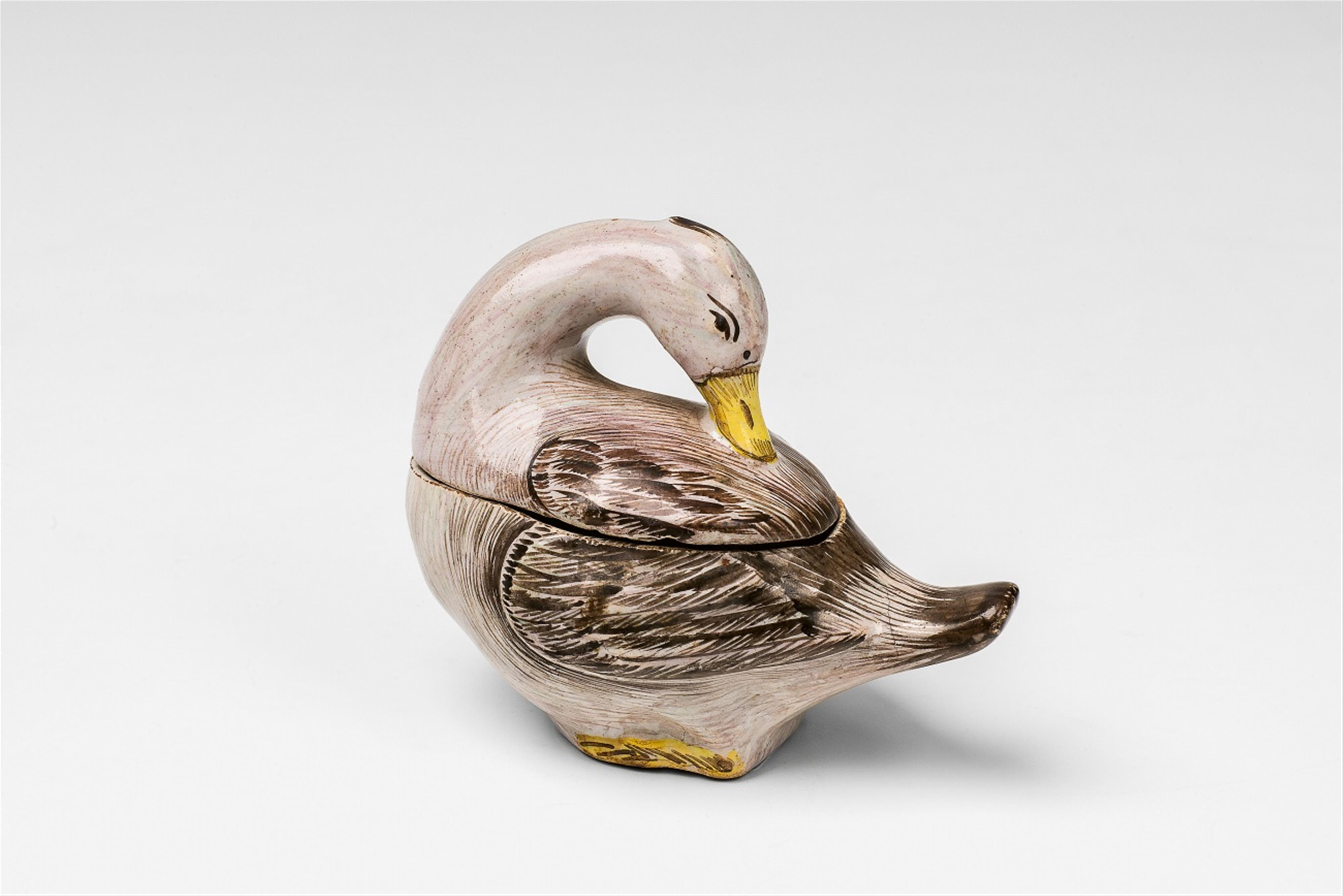 A rare Proscow faience tureen formed as a duck - image-1